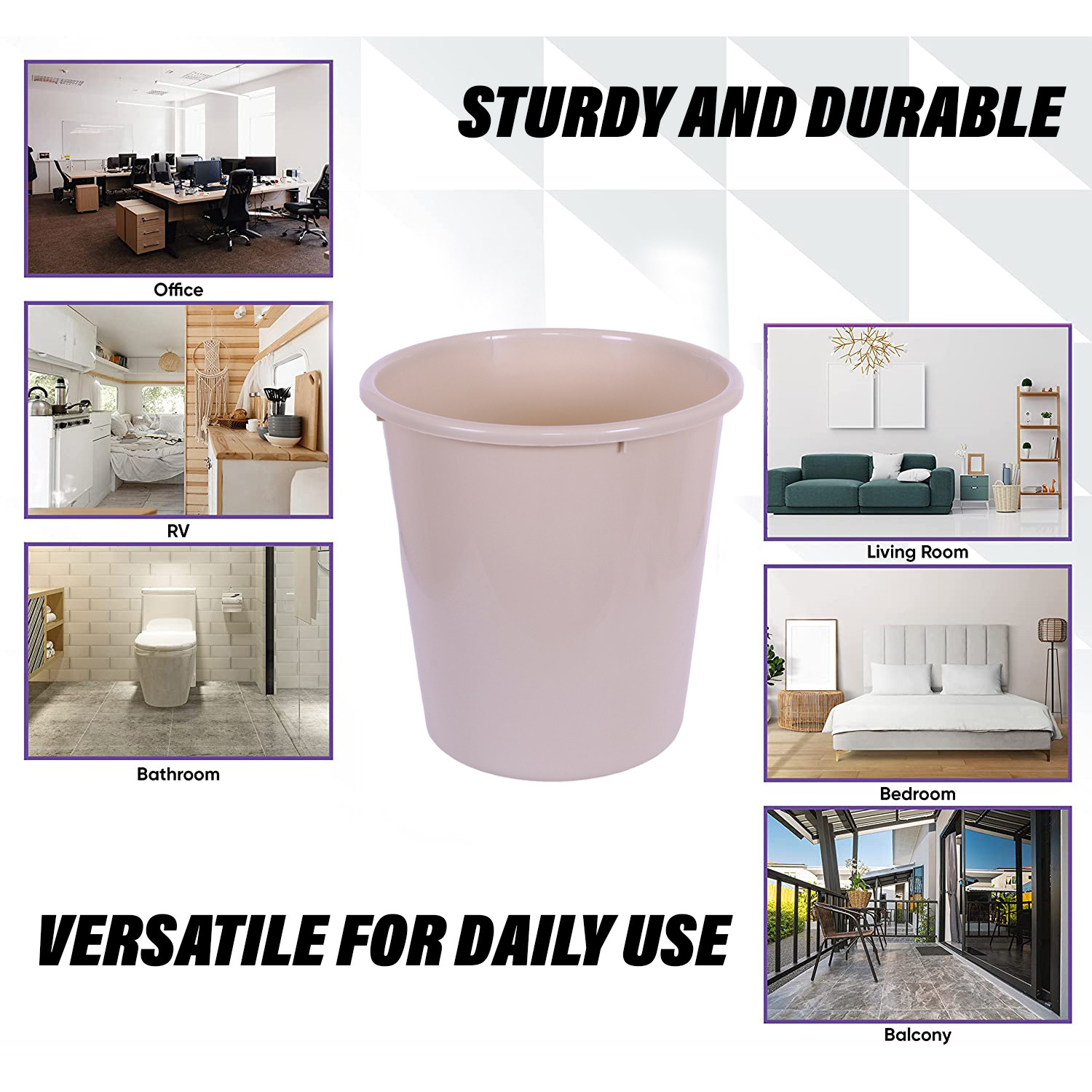 Kuber Industries Dustbin | Open Dustbin | Plastic Garbage Dustbin | Dustbin For Kitchen | Dustbin For Bathroom | Office Dustbin | Plain Sada Dustbin | 10 LTR | Beige