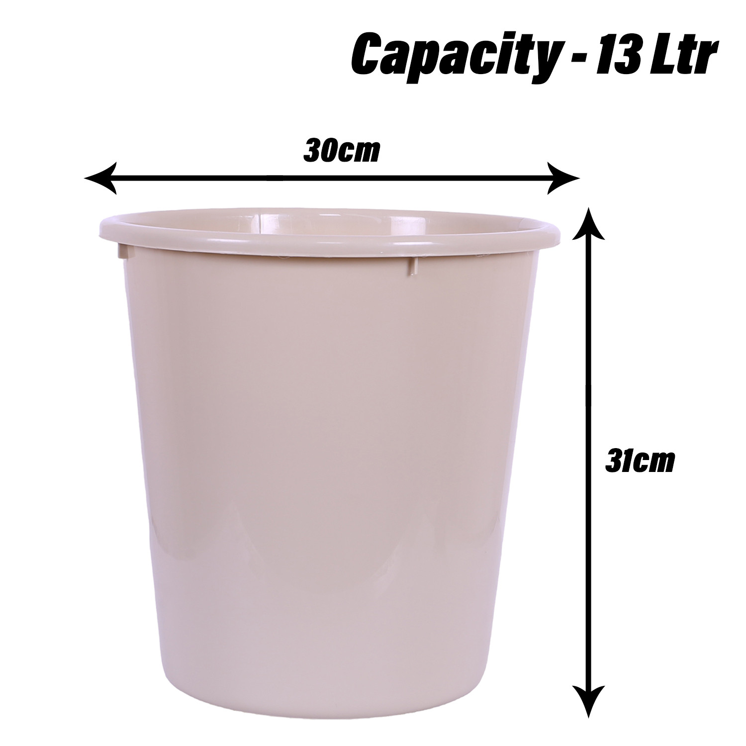 Kuber Industries Dustbin | Open Dustbin | Plastic Garbage Dustbin | Dustbin For Kitchen | Dustbin For Bathroom | Office Dustbin | Plain Sada Dustbin | 13 LTR | Beige