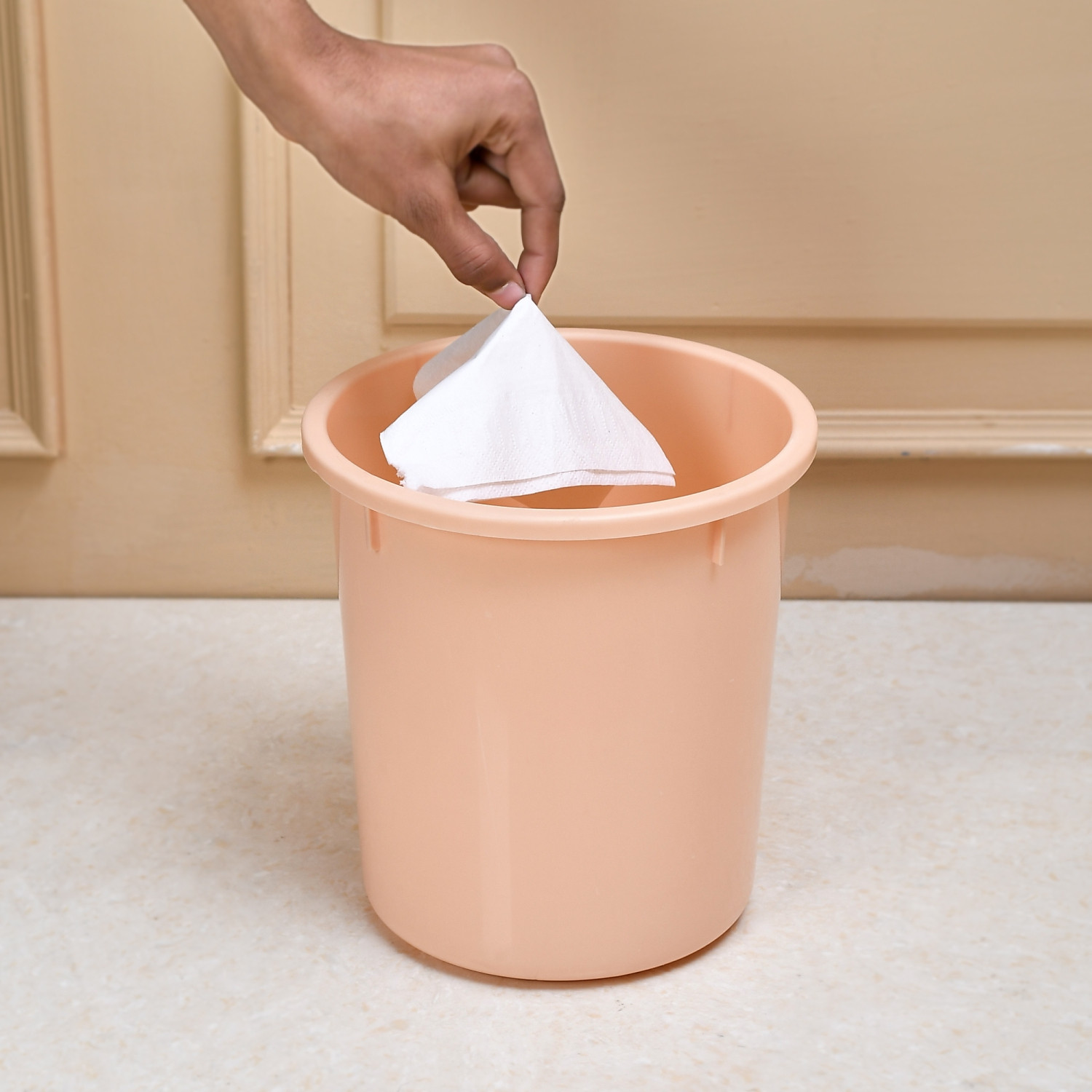 Kuber Industries Dustbin | Open Dustbin | Plastic Garbage Dustbin | Dustbin for Kitchen | Dustbin for Bathroom | Office Dustbin | Plain Sada Dustbin | 5 LTR | Peach