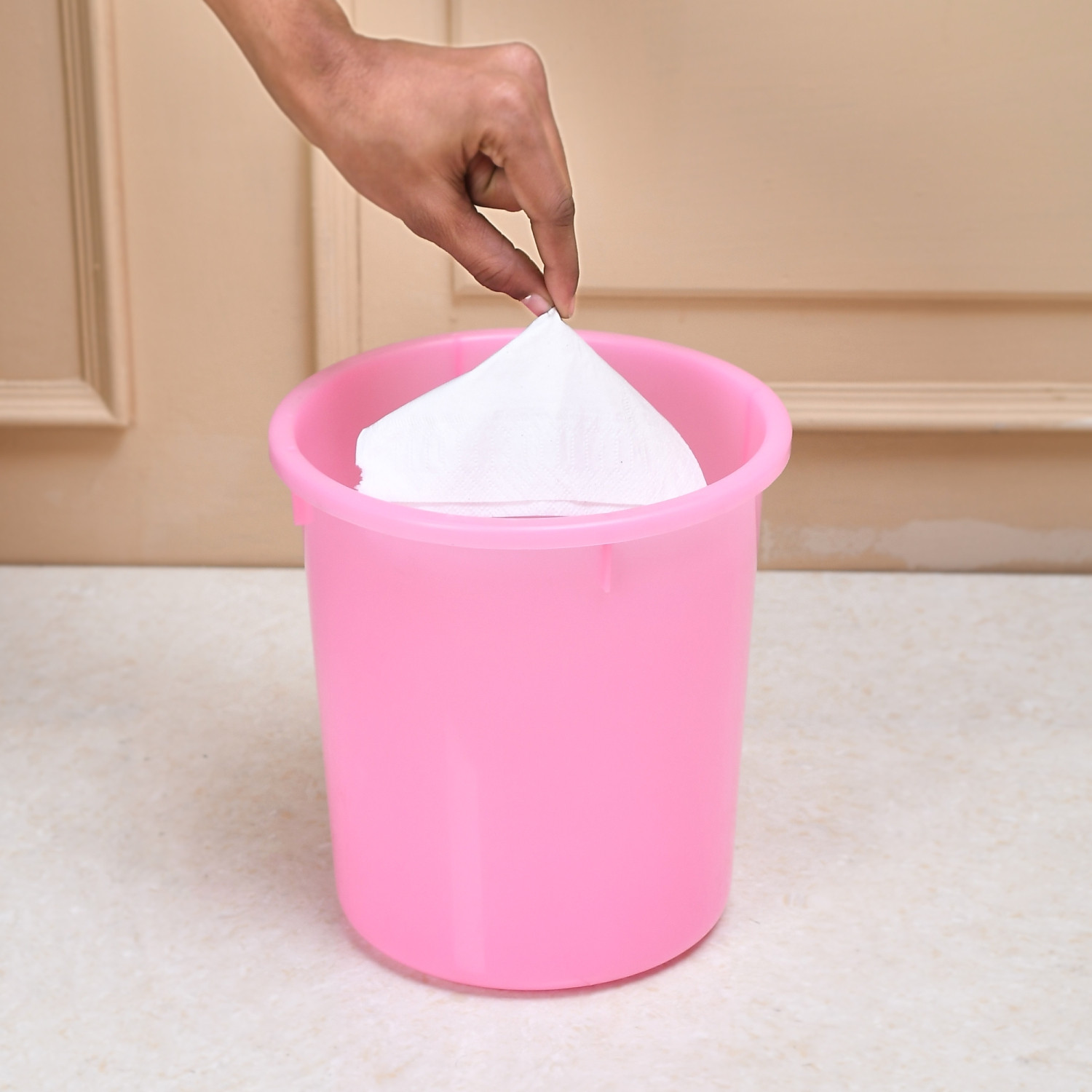Kuber Industries Dustbin | Open Dustbin | Plastic Garbage Dustbin | Dustbin for Kitchen | Dustbin for Bathroom | Office Dustbin | Plain Sada Dustbin | 5 LTR | Pink