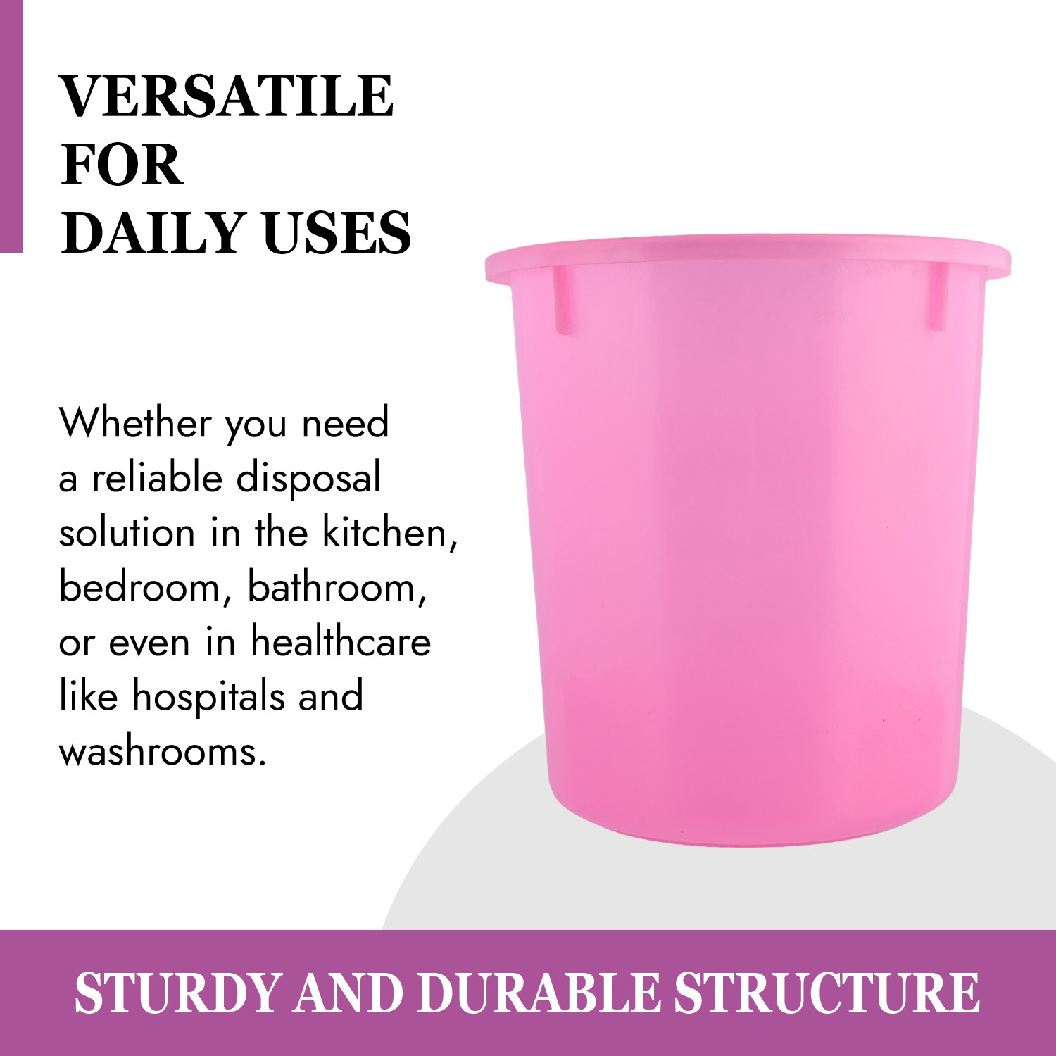 Kuber Industries Dustbin | Open Dustbin | Plastic Garbage Dustbin | Dustbin for Kitchen | Dustbin for Bathroom | Office Dustbin | Plain Sada Dustbin | 5 LTR | Pink