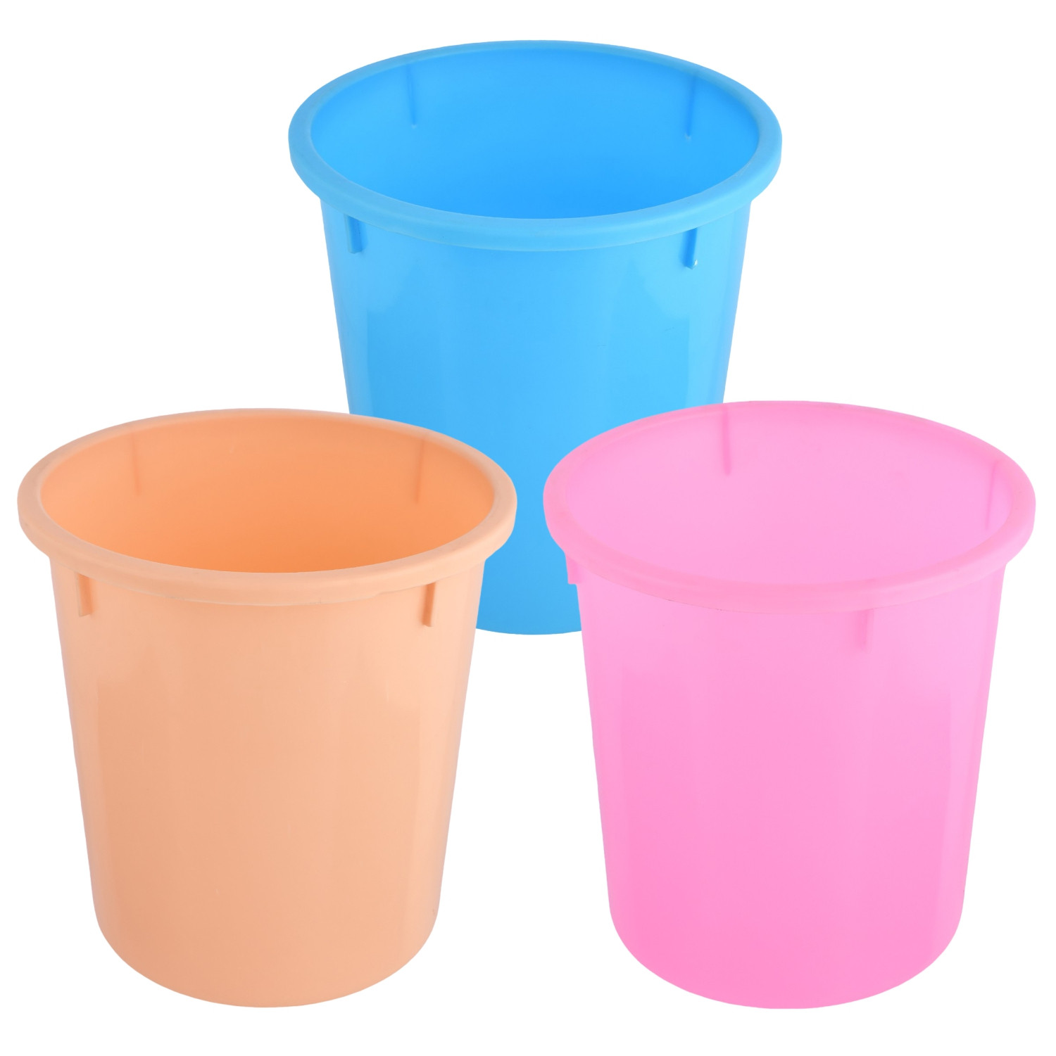 Kuber Industries Dustbin | Open Dustbin | Plastic Garbage Dustbin | Dustbin for Kitchen | Dustbin for Bathroom | Office Dustbin | Plain Sada Dustbin | 5 LTR | Pack of 3 | Multi