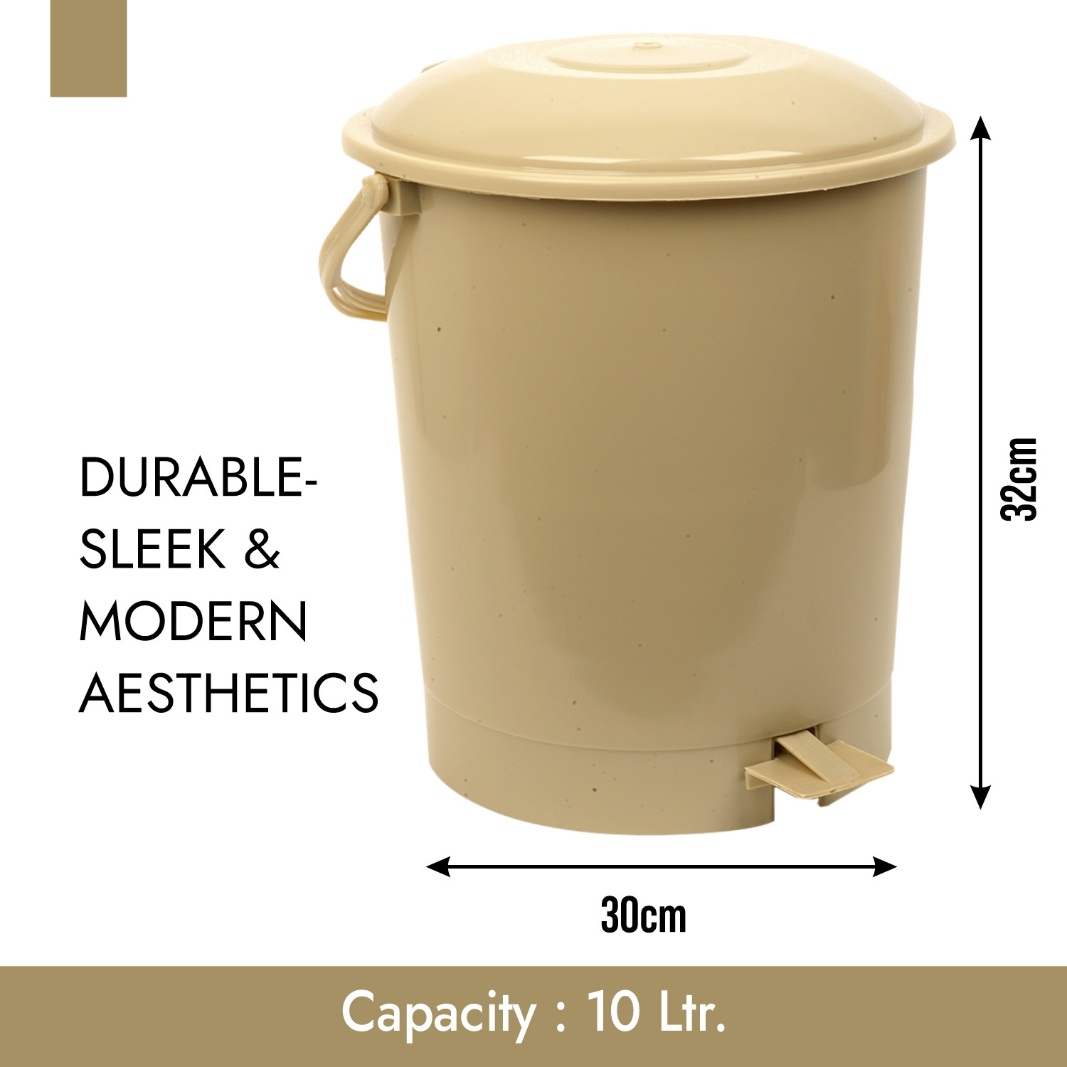 Kuber Industries Dustbin | Plastic Swinging Lid Dustbin | Pedal Dustbin with Lid | Dustbin for Kitchen | Wet & Dry Waste Pedal Dustbins | Trash Can | 10 LTR | Beige
