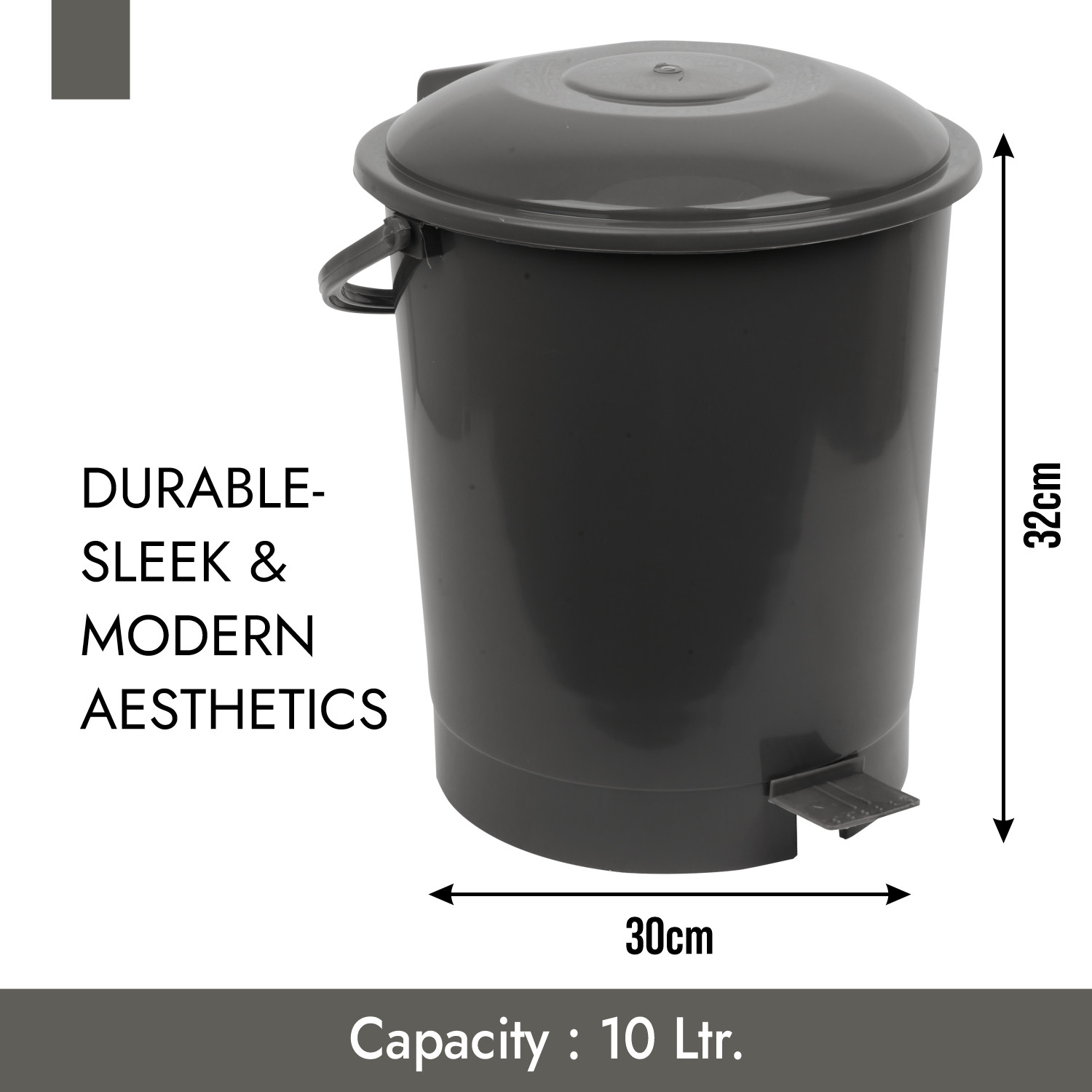 Kuber Industries Dustbin | Plastic Swinging Lid Dustbin | Pedal Dustbin with Lid | Dustbin for Kitchen | Wet & Dry Waste Pedal Dustbins | Trash Can | 10 LTR | Gray