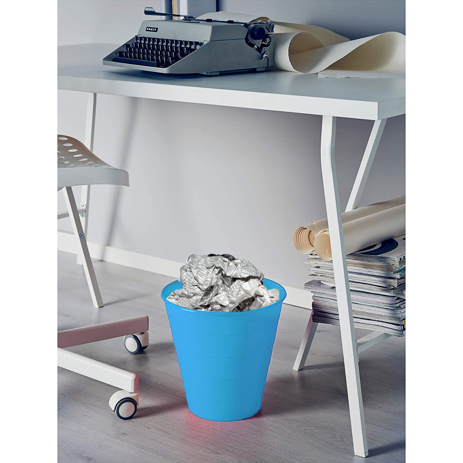 Kuber Industries Dustbin|Plastic Dustbin|Dustbin for Kitchen|Dustbin For Bedroom,Hall|Dustbin For office|8 Litre Dustbin (Sky Blue)