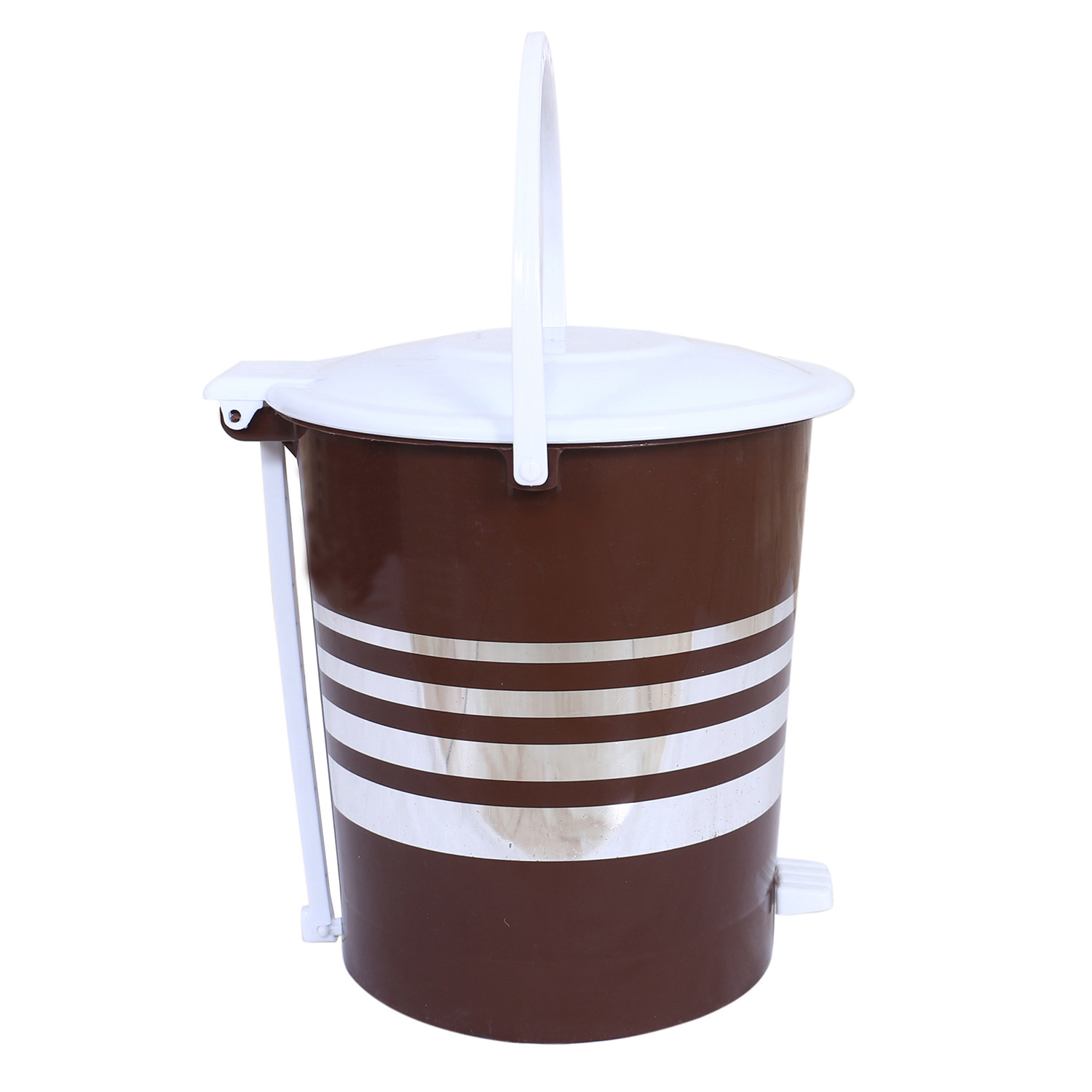 Kuber Industries Dustbin|Plastic Pedal Dustbin|Kitchen Inner Bucket Waste Paper Bin|Dustbin For Bedroom|Silver Layer 10 Litre Dustbin (Brown)