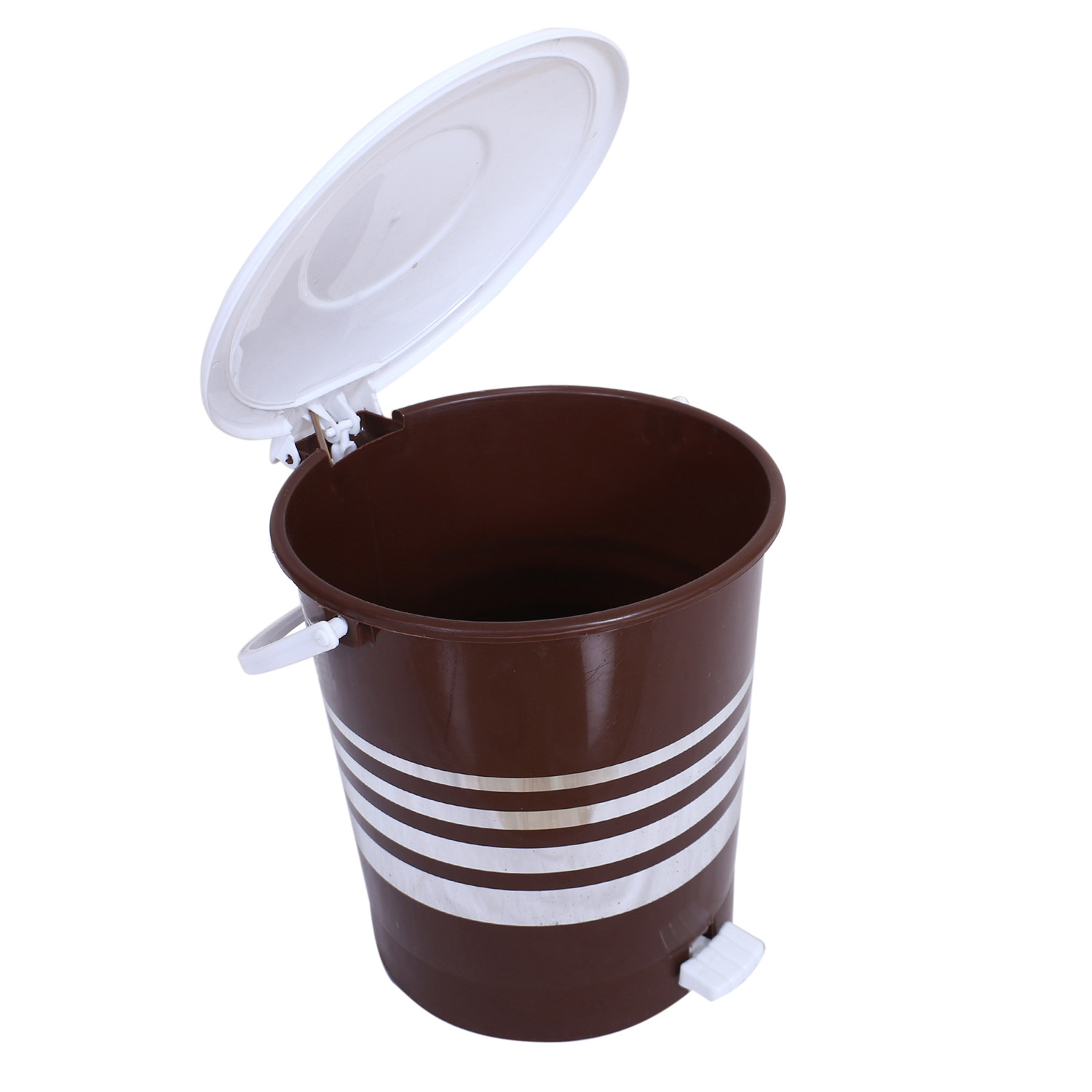Kuber Industries Dustbin|Plastic Pedal Dustbin|Kitchen Inner Bucket Waste Paper Bin|Dustbin For Bedroom|Silver Layer 10 Litre Dustbin (Brown)