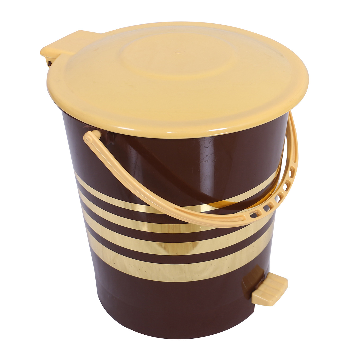 Kuber Industries Dustbin|Plastic Pedal Dustbin|Kitchen Inner Bucket Waste Paper Bin|Dustbin For Bedroom|Gold Layer 10 Litre Dustbin (Brown)