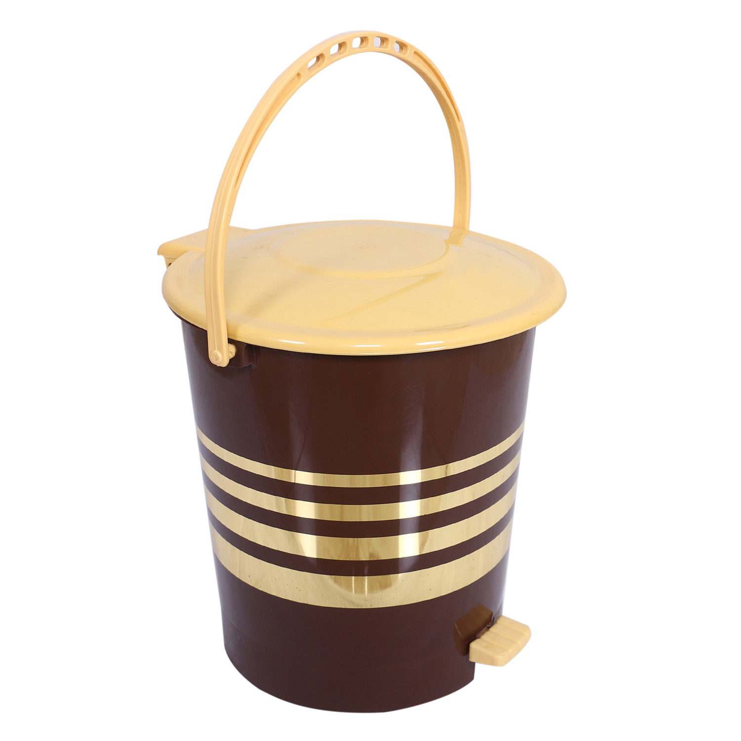 Kuber Industries Dustbin|Plastic Pedal Dustbin|Kitchen Inner Bucket Waste Paper Bin|Dustbin For Bedroom|Gold Layer 10 Litre Dustbin (Brown)