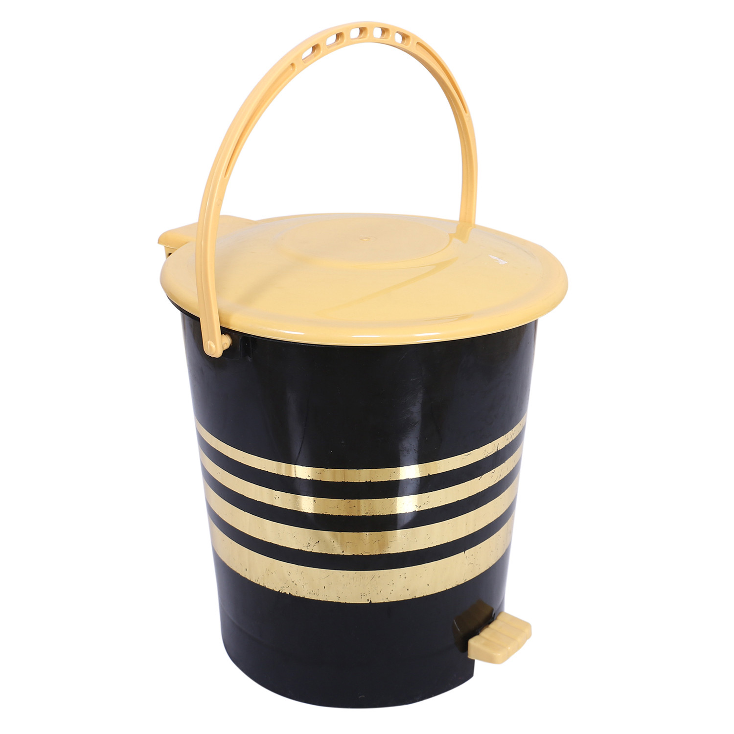Kuber Industries Dustbin|Plastic Pedal Dustbin|Kitchen Inner Bucket Waste Paper Bin|Dustbin For Bedroom|Gold Layer 10 Litre Dustbin (Black)