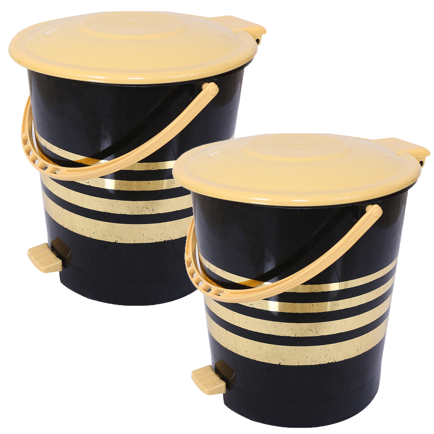 Kuber Industries Dustbin|Plastic Pedal Dustbin|Kitchen Inner Bucket Waste Paper Bin|Dustbin For Bedroom|Gold Layer 10 Litre Dustbin (Black)