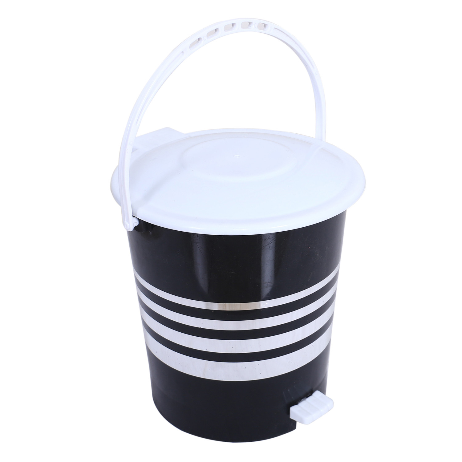 Kuber Industries Dustbin|Plastic Pedal Dustbin|Kitchen Inner Bucket Waste Paper Bin|Dustbin For Bedroom|Silver & Gold Layer 10 Litre Dustbin|Pack of 2 (Black)