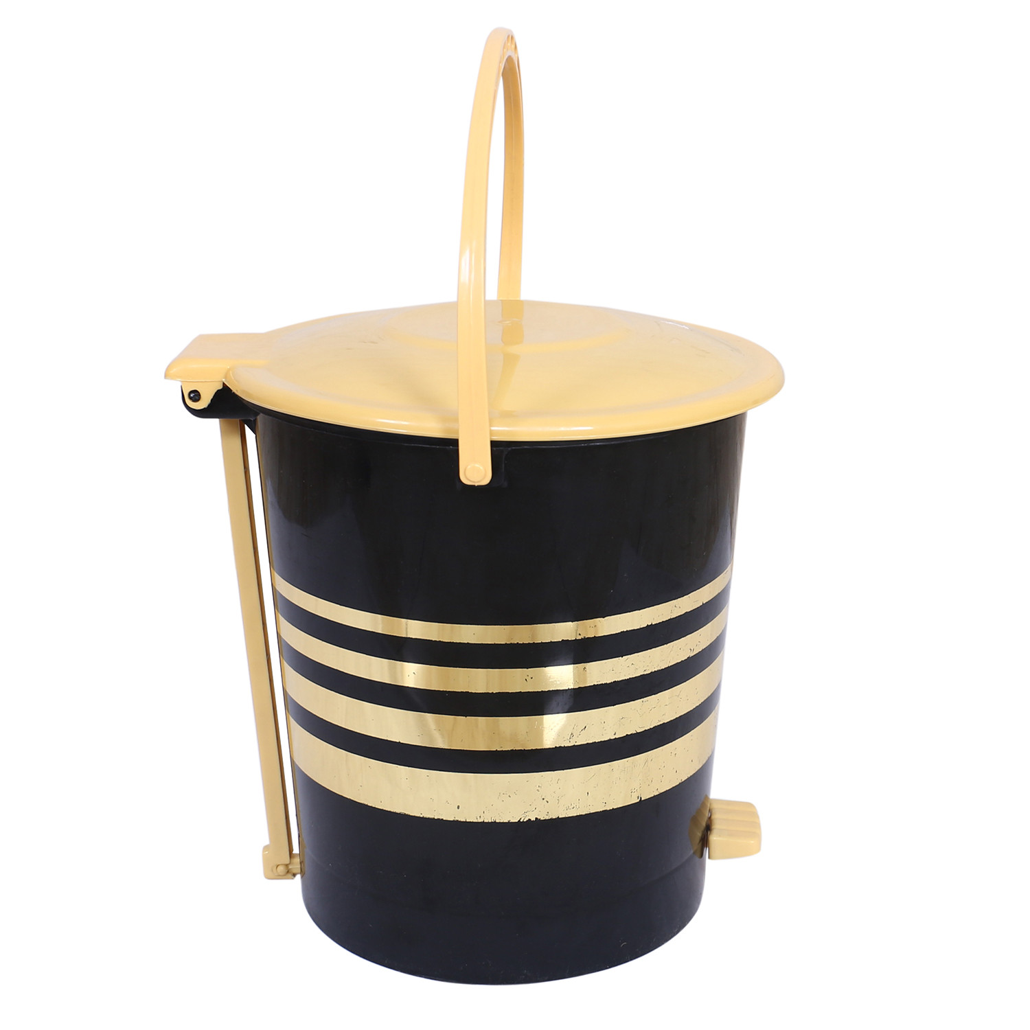 Kuber Industries Dustbin|Plastic Pedal Dustbin|Kitchen Inner Bucket Waste Paper Bin|Dustbin For Bedroom|Silver & Gold Layer 10 Litre Dustbin|Pack of 2 (Black)