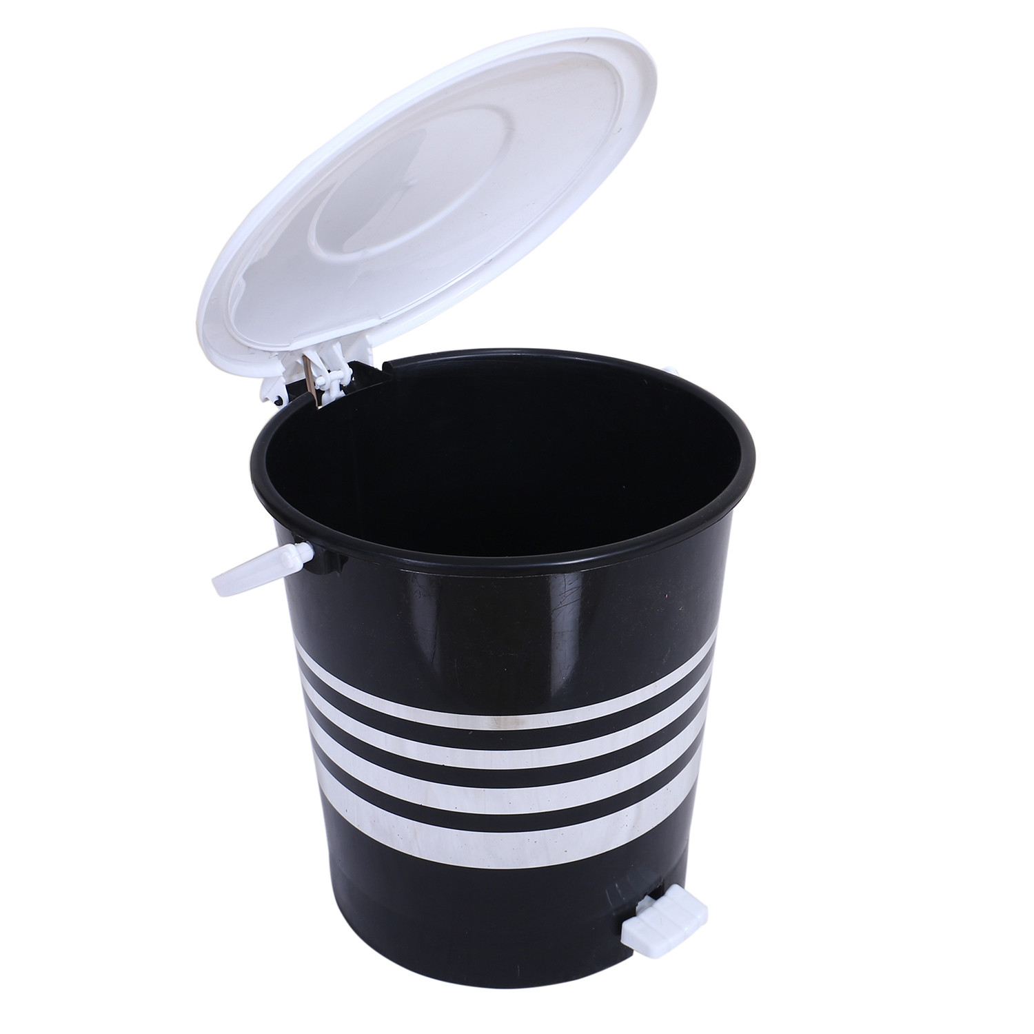 Kuber Industries Dustbin|Plastic Pedal Dustbin|Kitchen Inner Bucket Waste Paper Bin|Dustbin For Bedroom|Silver & Gold Layer 10 Litre Dustbin|Pack of 2 (Black)