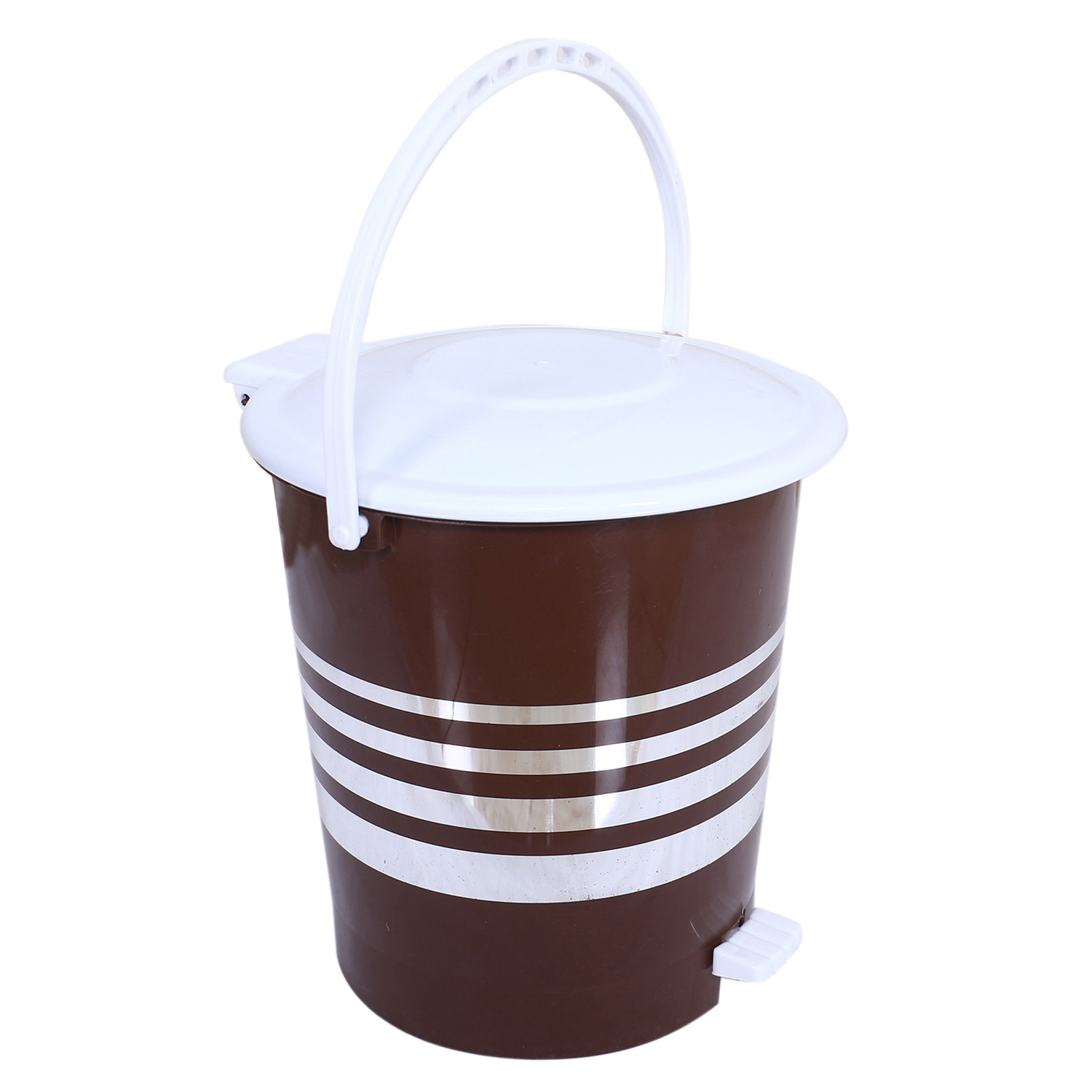 Kuber Industries Dustbin|Plastic Pedal Dustbin|Kitchen Inner Bucket Waste Paper Bin|Dustbin For Bedroom|Silver & Gold Layer 10 Litre Dustbin|Pack of 2 (Brown)