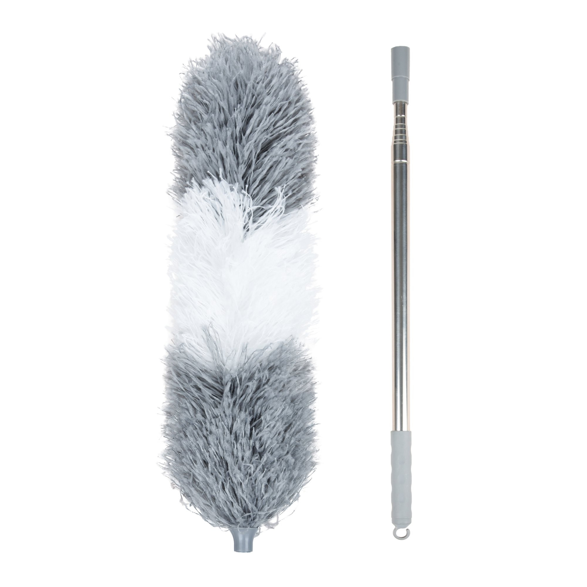 Kuber Industries Duster  Duster for Household Cleaning  Ceiling Fan Duster  Spider Web Cleaner Stick  Fan Cleaning Brush with Long Rod  Microfiber Dusting Brush for Home  Gray  White