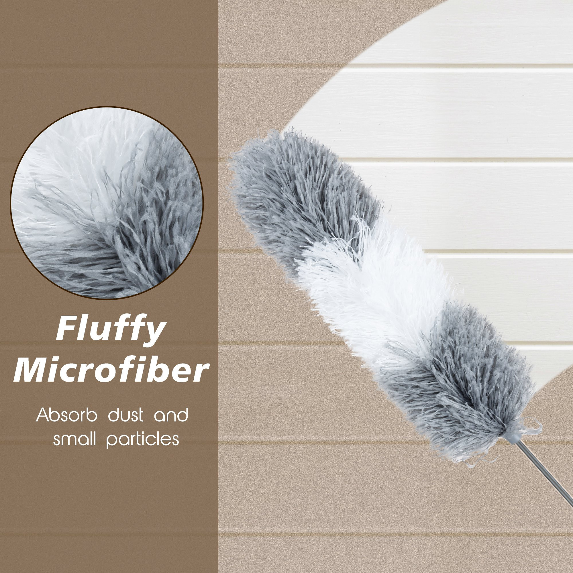 Kuber Industries Duster  Duster for Household Cleaning  Ceiling Fan Duster  Spider Web Cleaner Stick  Fan Cleaning Brush with Long Rod  Microfiber Dusting Brush for Home  Gray  White