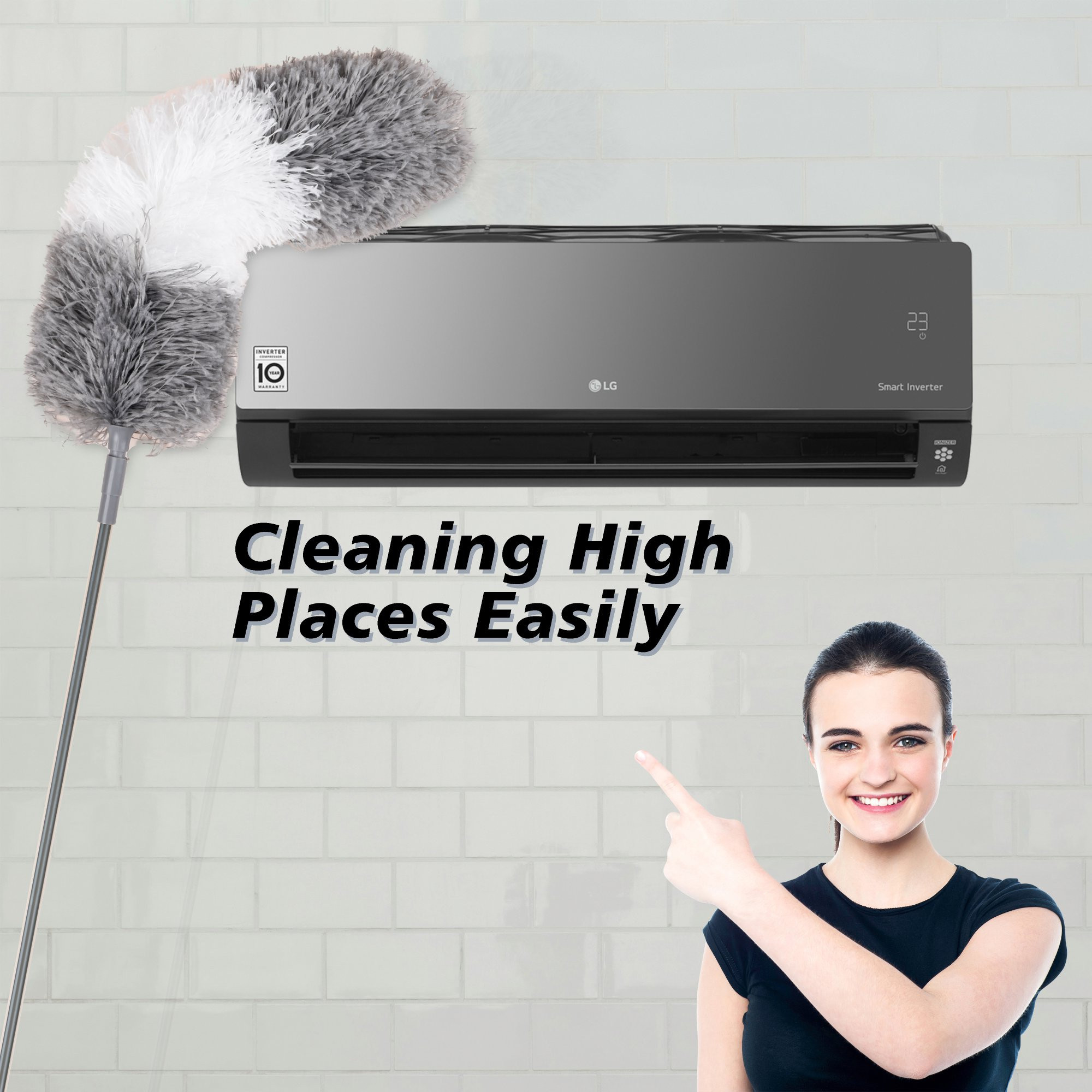 Kuber Industries Duster  Duster for Household Cleaning  Ceiling Fan Duster  Spider Web Cleaner Stick  Fan Cleaning Brush with Long Rod  Microfiber Dusting Brush for Home  Gray  White