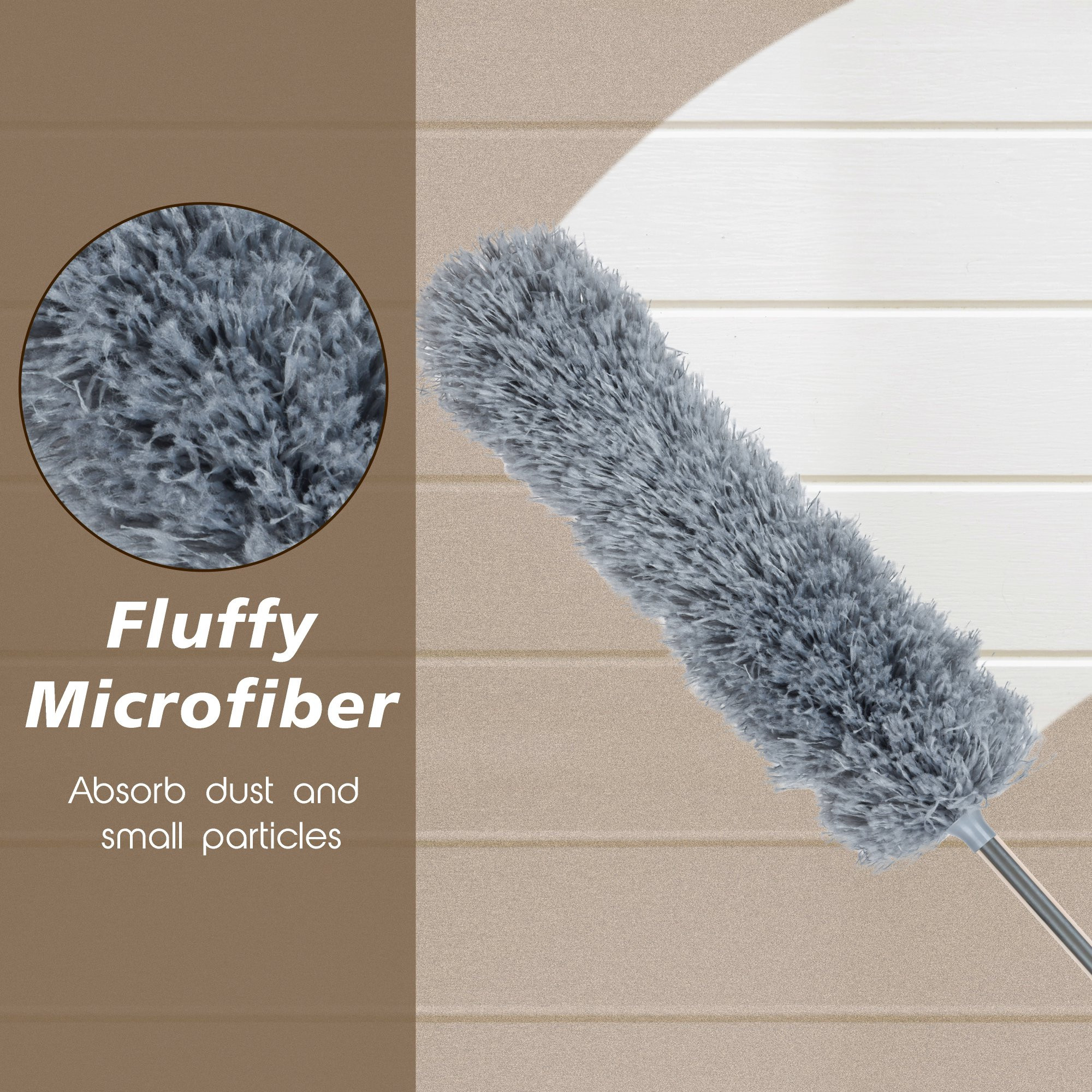 Kuber Industries Duster  Duster for Household Cleaning  Ceiling Fan Duster  Spider Web Cleaner Stick  Fan Cleaning Brush with Long Rod  Microfiber Dusting Brush for Home  Gray