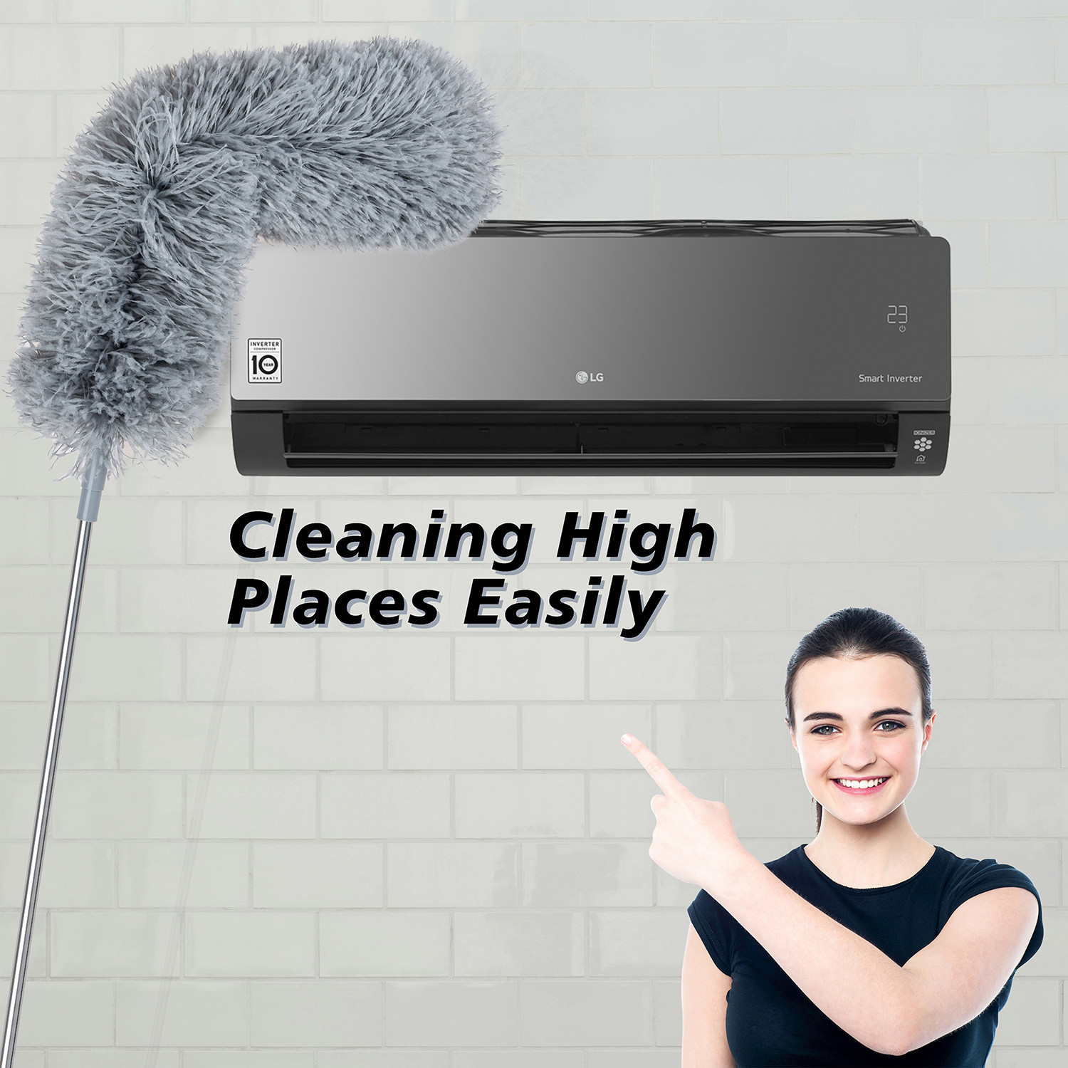 Kuber Industries Duster  Duster for Household Cleaning  Ceiling Fan Duster  Spider Web Cleaner Stick  Fan Cleaning Brush with Long Rod  Microfiber Dusting Brush for Home  Gray