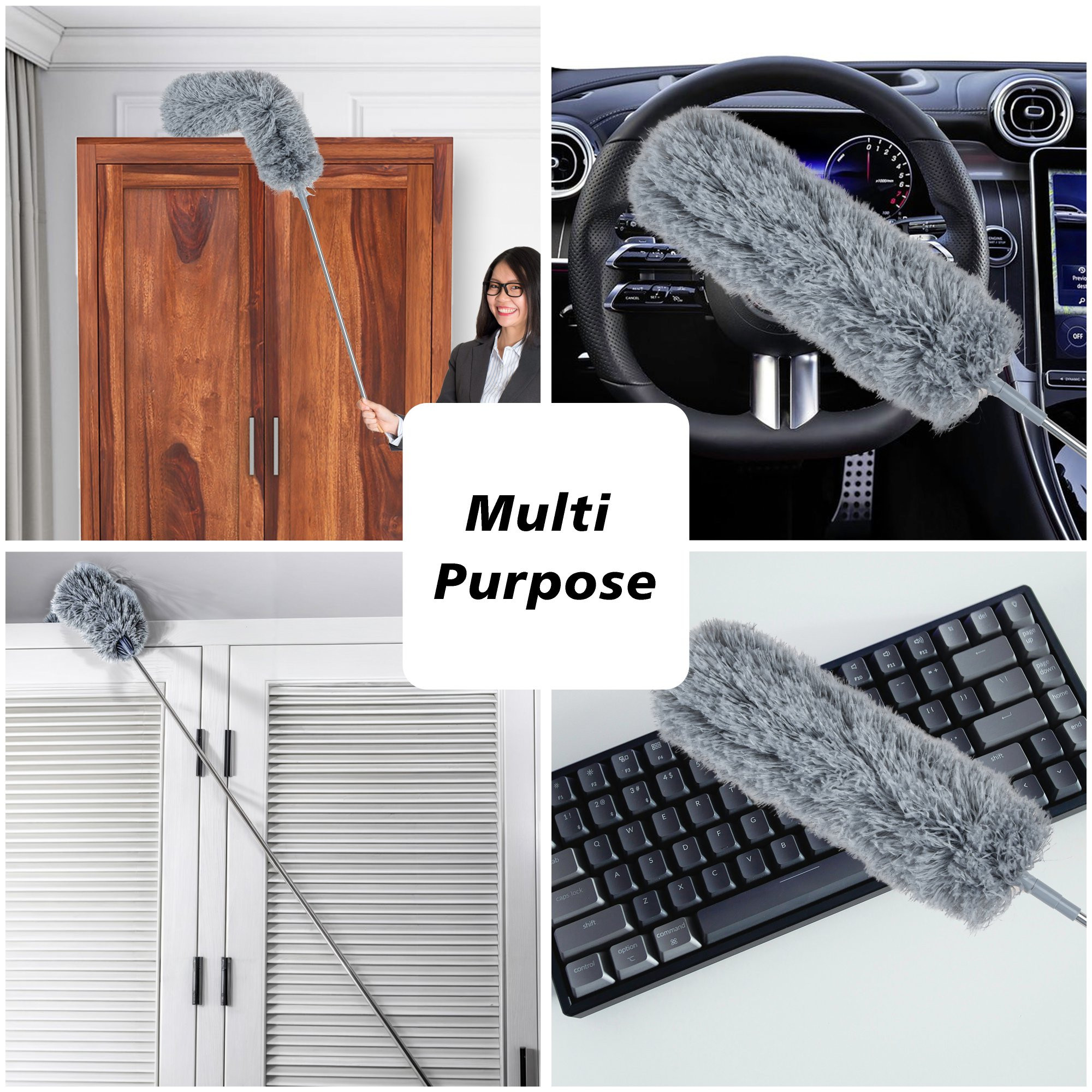 Kuber Industries Duster  Duster for Household Cleaning  Ceiling Fan Duster  Spider Web Cleaner Stick  Fan Cleaning Brush with Long Rod  Microfiber Dusting Brush for Home  Gray