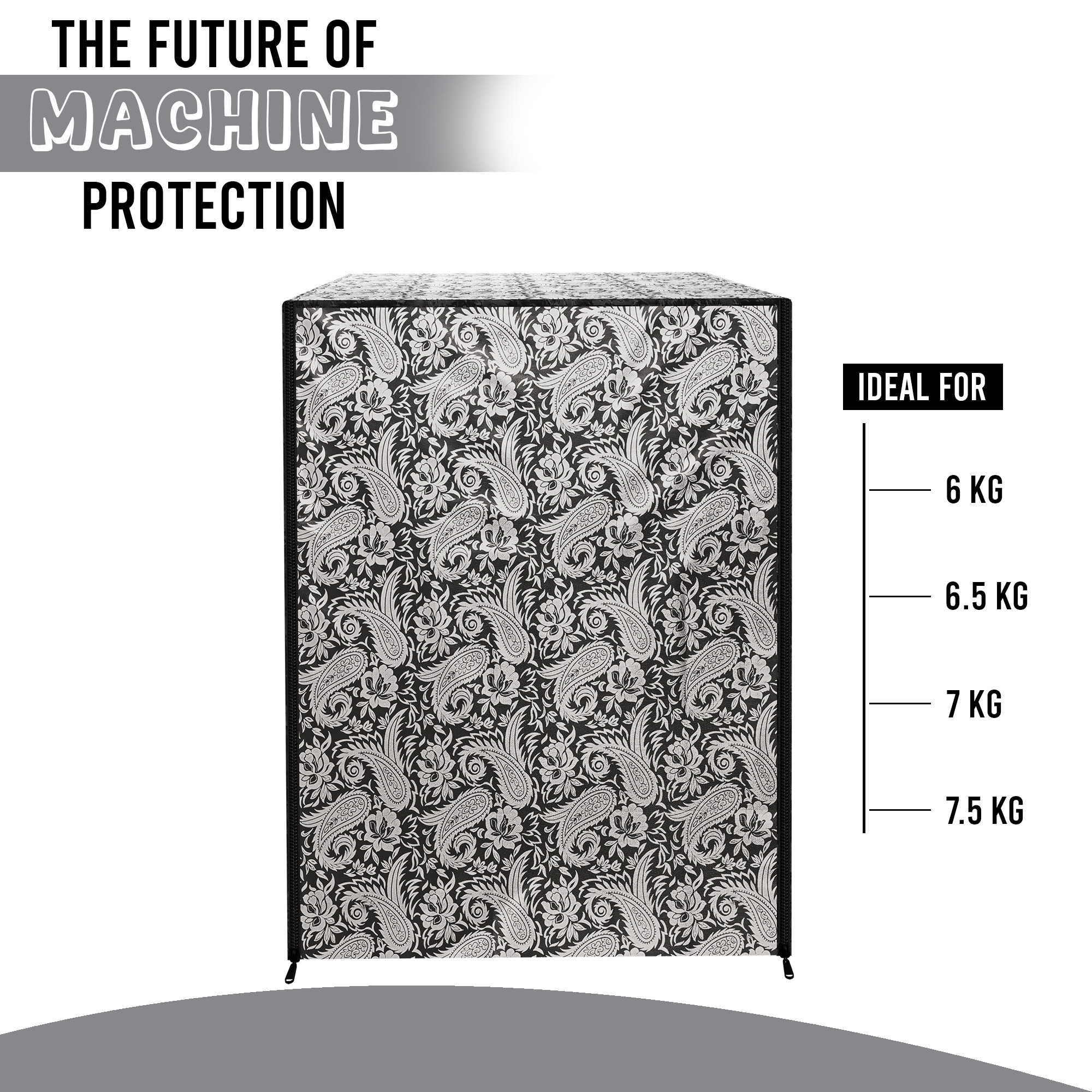 Kuber Industries Dustproof Front Load Washing Machine Cover for IFB 6 Kg65 Kg7 Kg75 Kg with Zip  Washing Machine Cover Front Load with Space for WirePipe  Silver Carry- Black