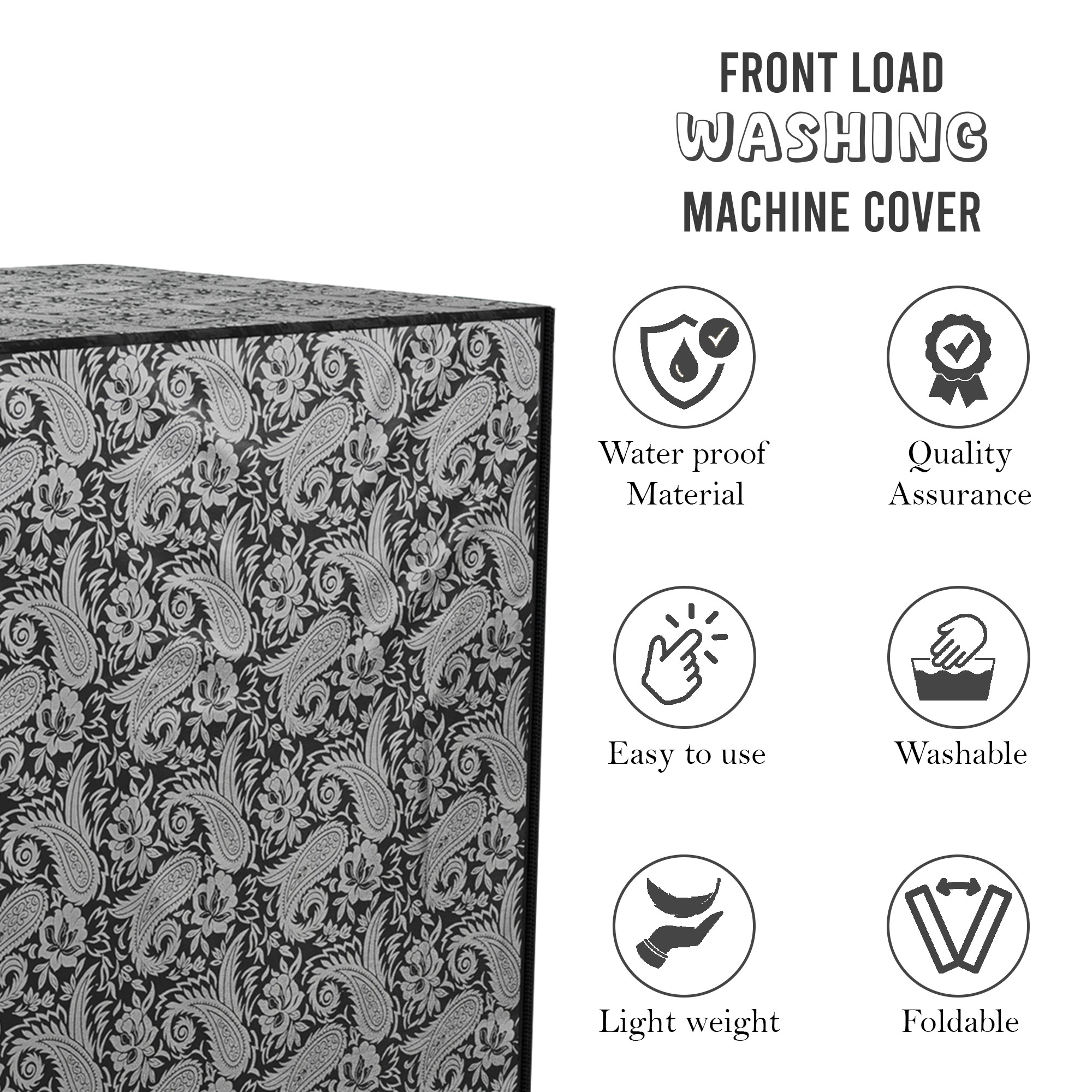 Kuber Industries Dustproof Front Load Washing Machine Cover for IFB 6 Kg65 Kg7 Kg75 Kg with Zip  Washing Machine Cover Front Load with Space for WirePipe  Silver Carry- Black