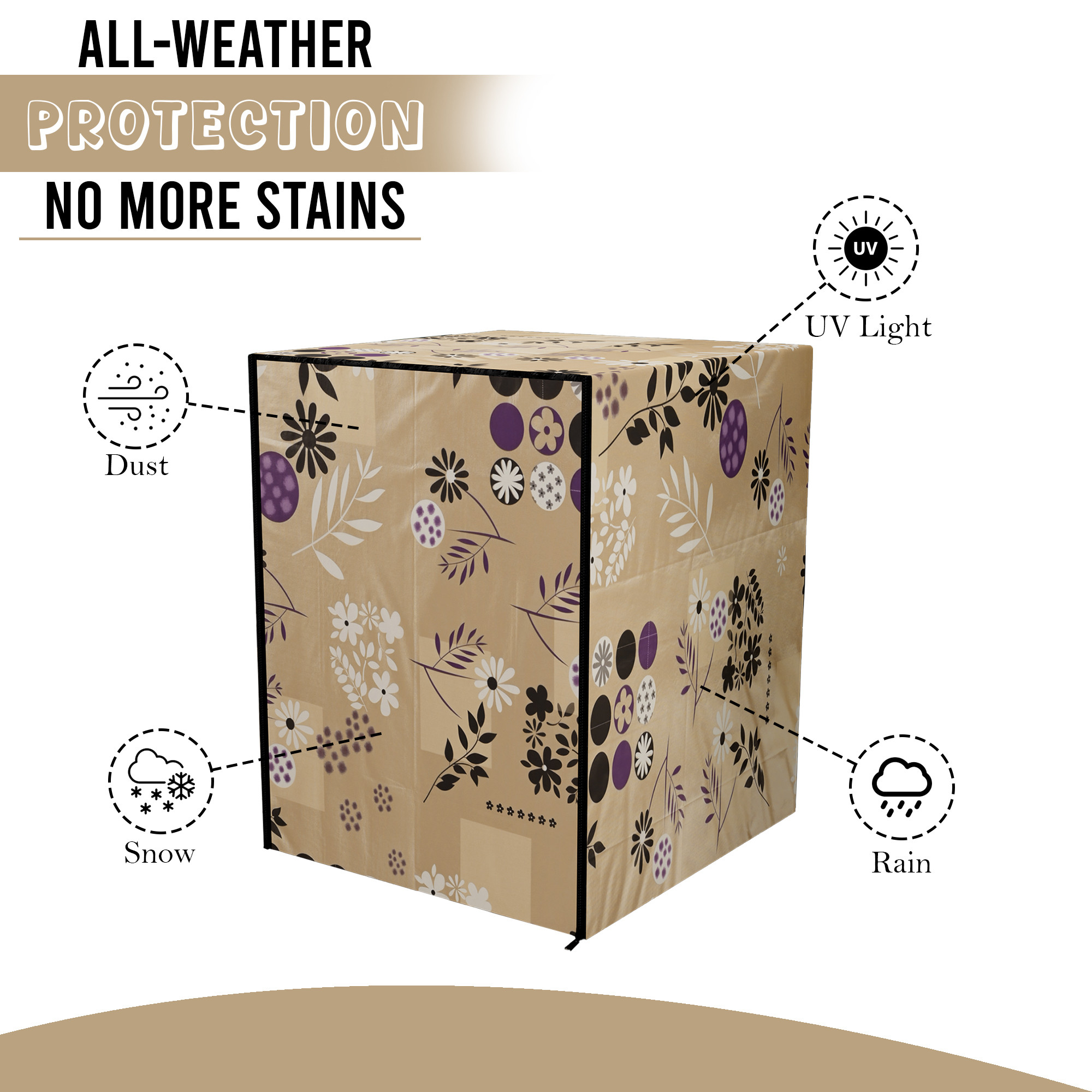 Kuber Industries Dustproof Front Load Washing Machine Cover for IFB 6 Kg65 Kg7 Kg75 Kg with Zip  Washing Machine Cover Front Load with Space for WirePipe  Flower Design - Light Brown