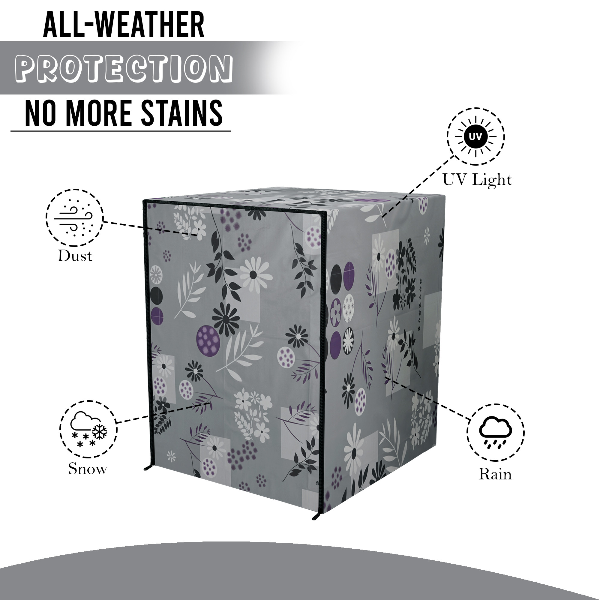 Kuber Industries Dustproof Front Load Washing Machine Cover for IFB 6 Kg65 Kg7 Kg75 Kg with Zip  Washing Machine Cover Front Load with Space for WirePipe  Flower Circle- Grey