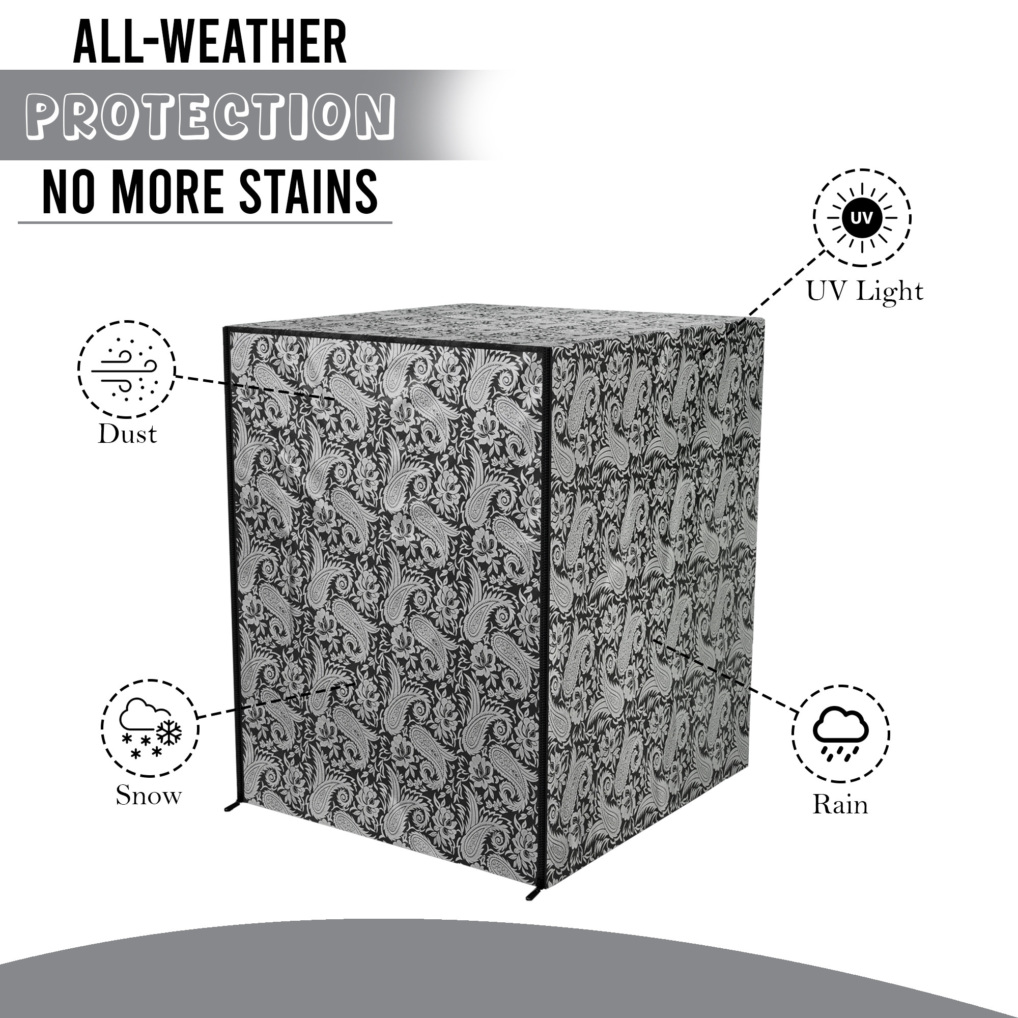 Kuber Industries Dustproof Front Load Washing Machine Cover for IFB 6 Kg65 Kg7 Kg75 Kg with Zip  Washing Machine Cover Front Load with Space for WirePipe  Silver Carry- Black