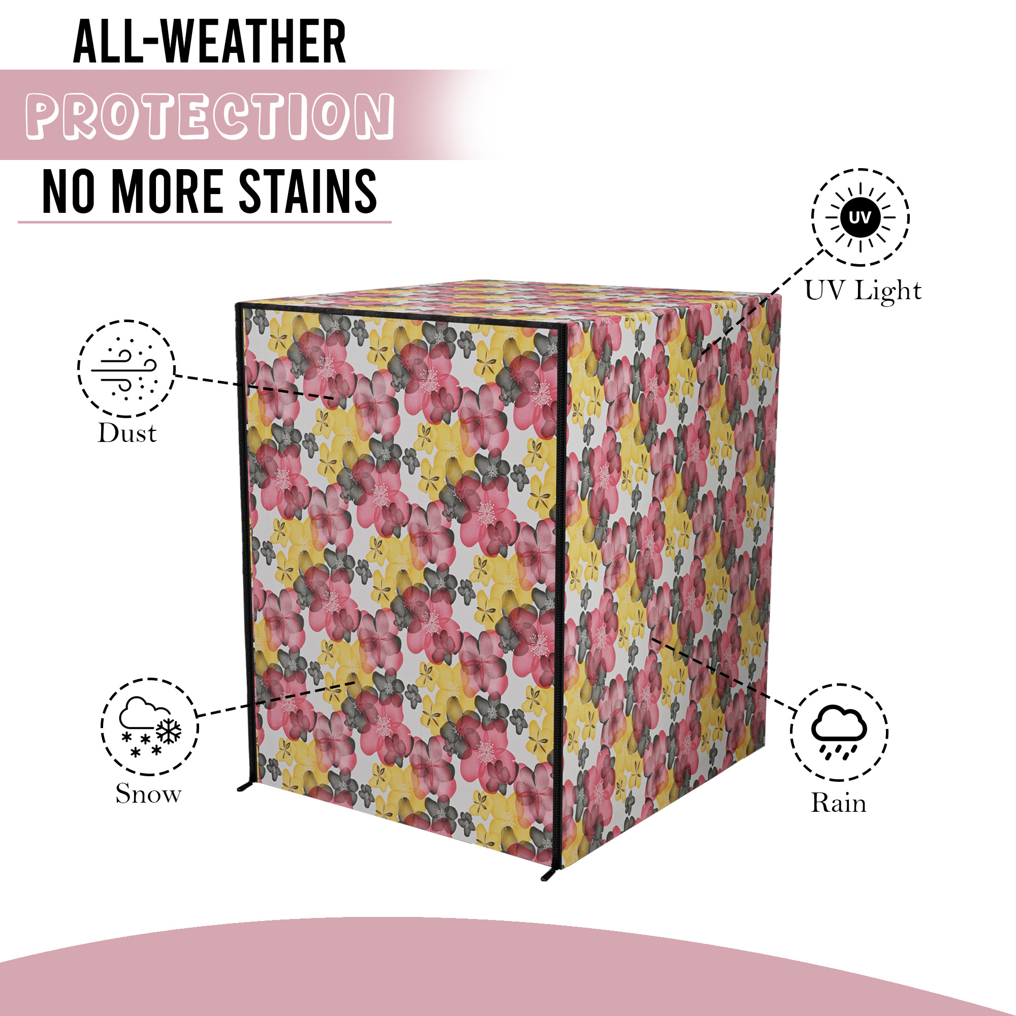 Kuber Industries Dustproof Front Load Washing Machine Cover for IFB 6 Kg65 Kg7 Kg75 Kg with Zip  Washing Machine Cover Front Load with Space for WirePipe  Multi Flower- Red