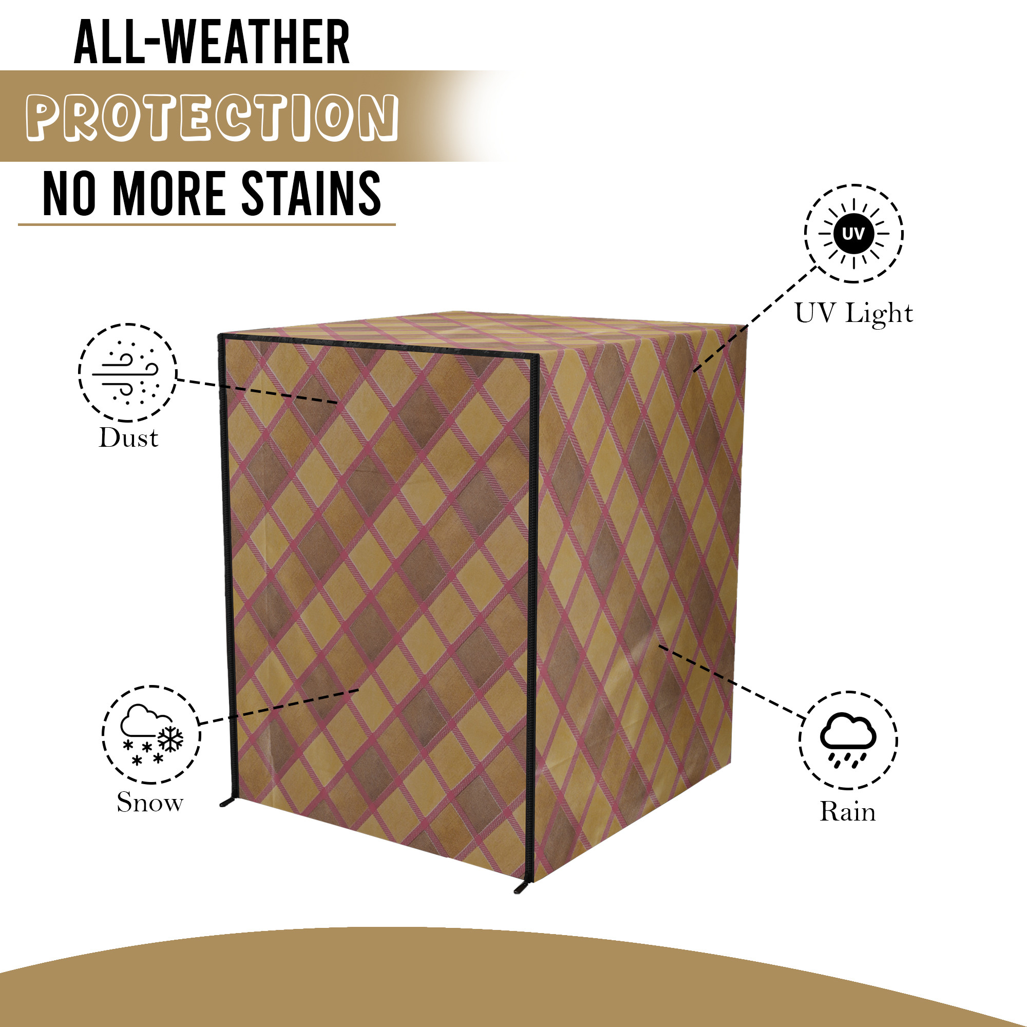 Kuber Industries Dustproof Front Load Washing Machine Cover for IFB 6 Kg65 Kg7 Kg75 Kg with Zip  Washing Machine Cover Front Load with Space for WirePipe  Golden Check- Maroon