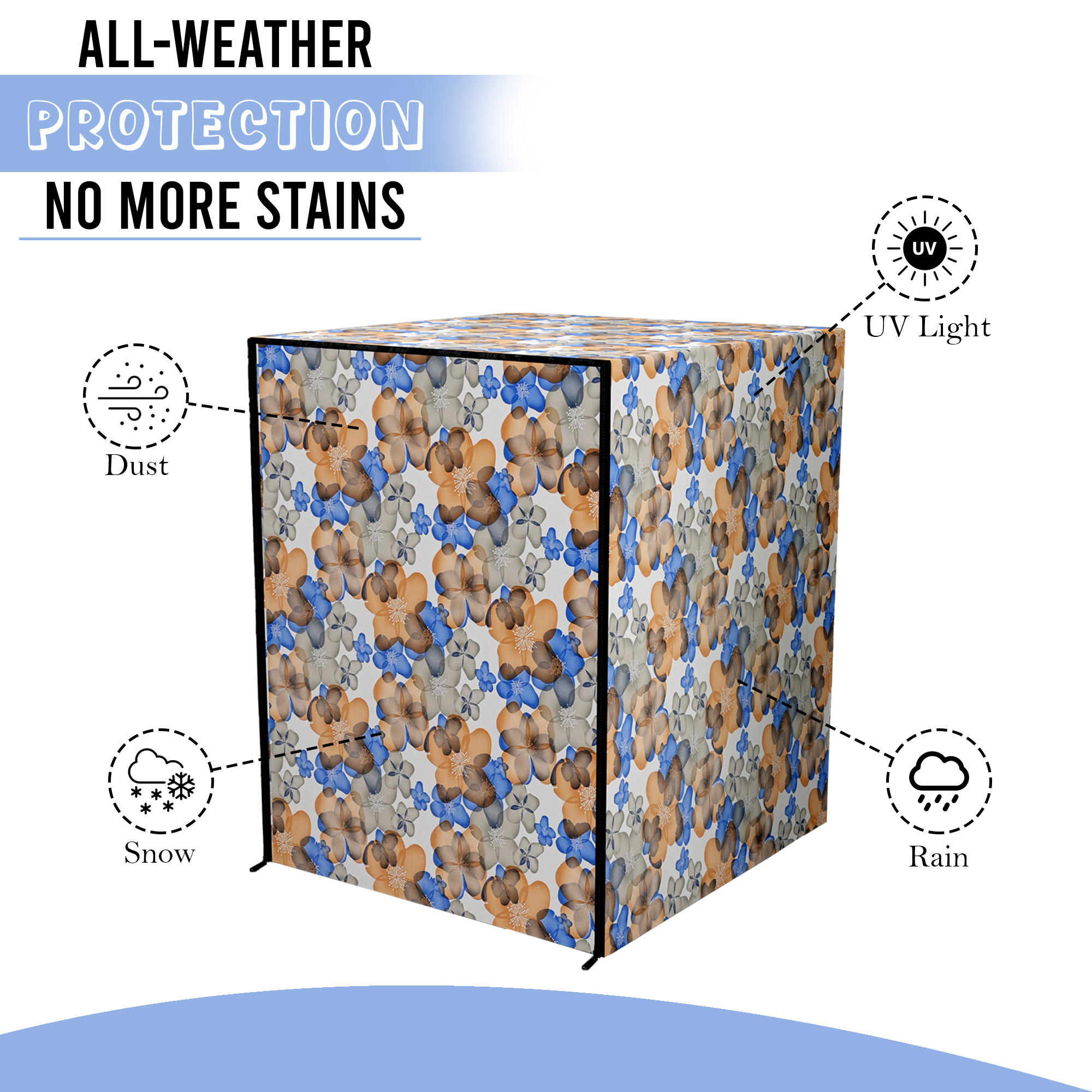 Kuber Industries Dustproof Front Load Washing Machine Cover for IFB 6 Kg65 Kg7 Kg75 Kg with Zip  Washing Machine Cover Front Load with Space for WirePipe  Multi Flower- Blue