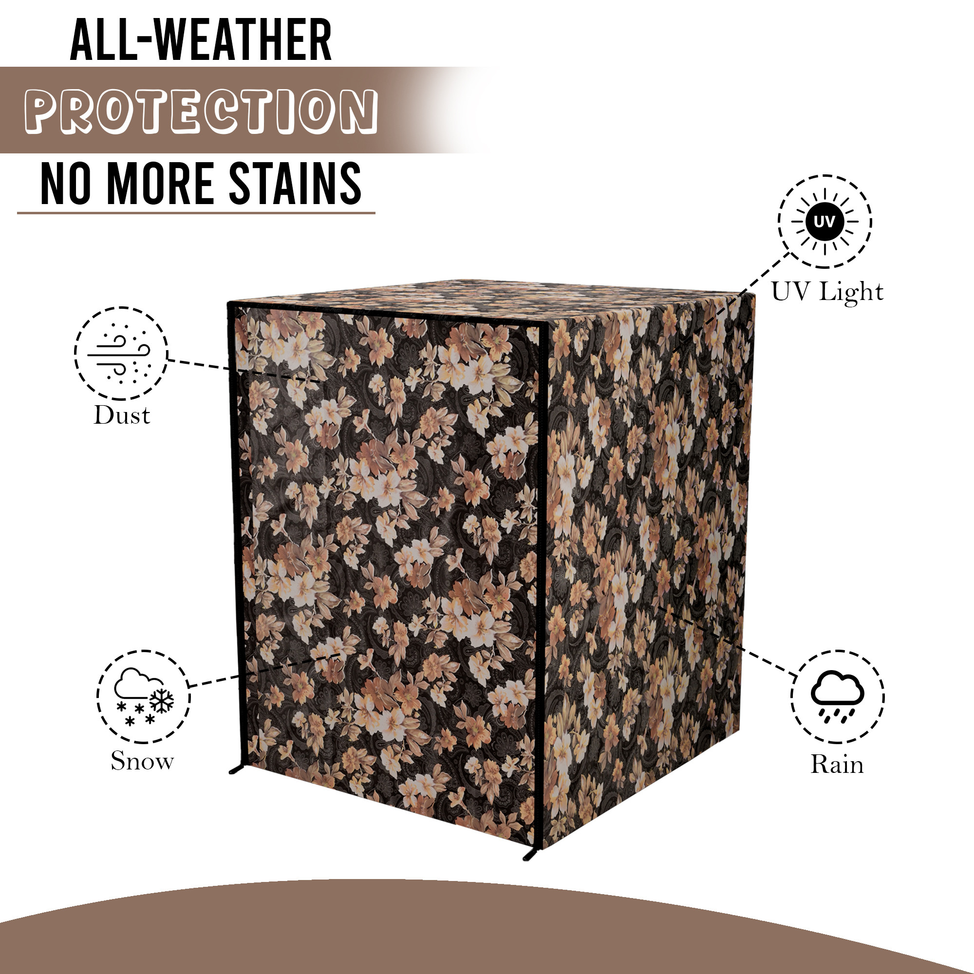Kuber Industries Dustproof Front Load Washing Machine Cover for IFB 6 Kg65 Kg7 Kg75 Kg with Zip  Washing Machine Cover Front Load with Space for WirePipe  Flower-Grey  Brown