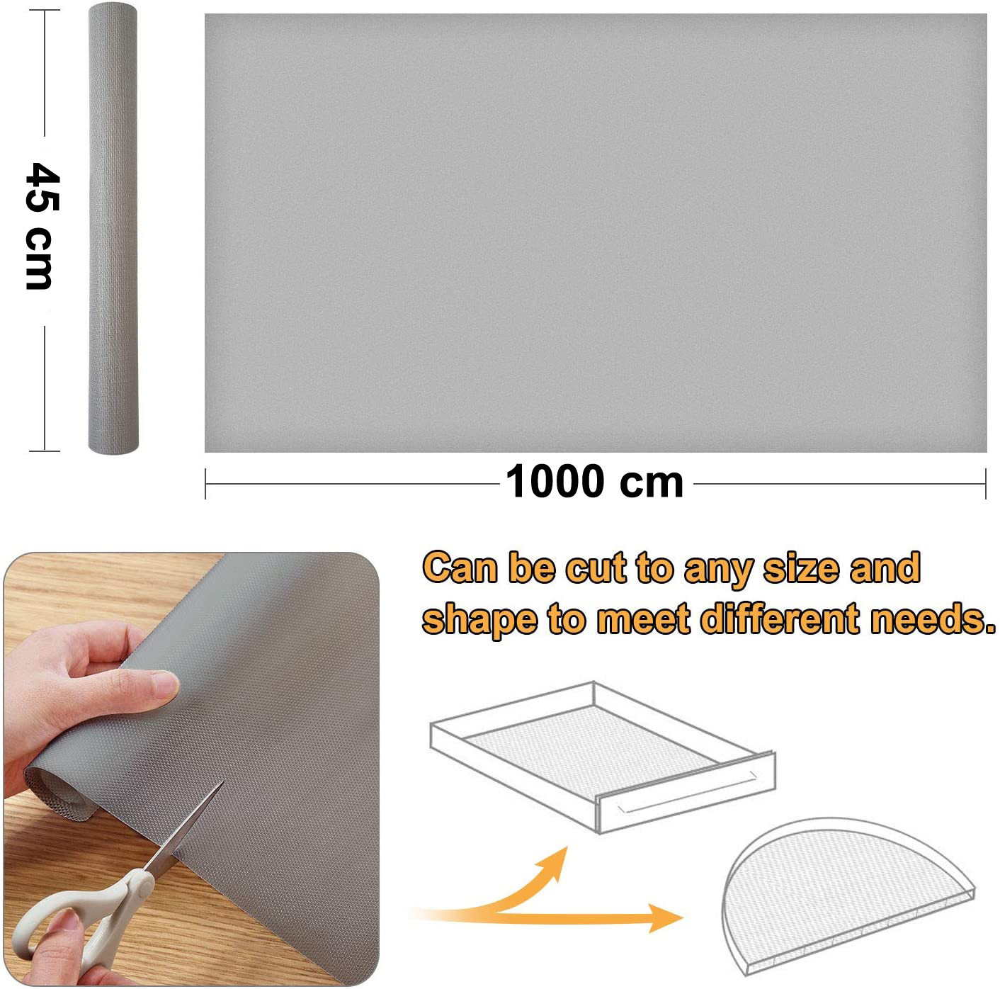 Kuber Industries Duty Diamond/Dots Shelf Liners, Non-Slip Drawer Liner Cabinet Pad Refrigerator Mat No Odor for Home and Kitchen-45X1000 cm (10 Mtr,Grey)-KUBMRT11933