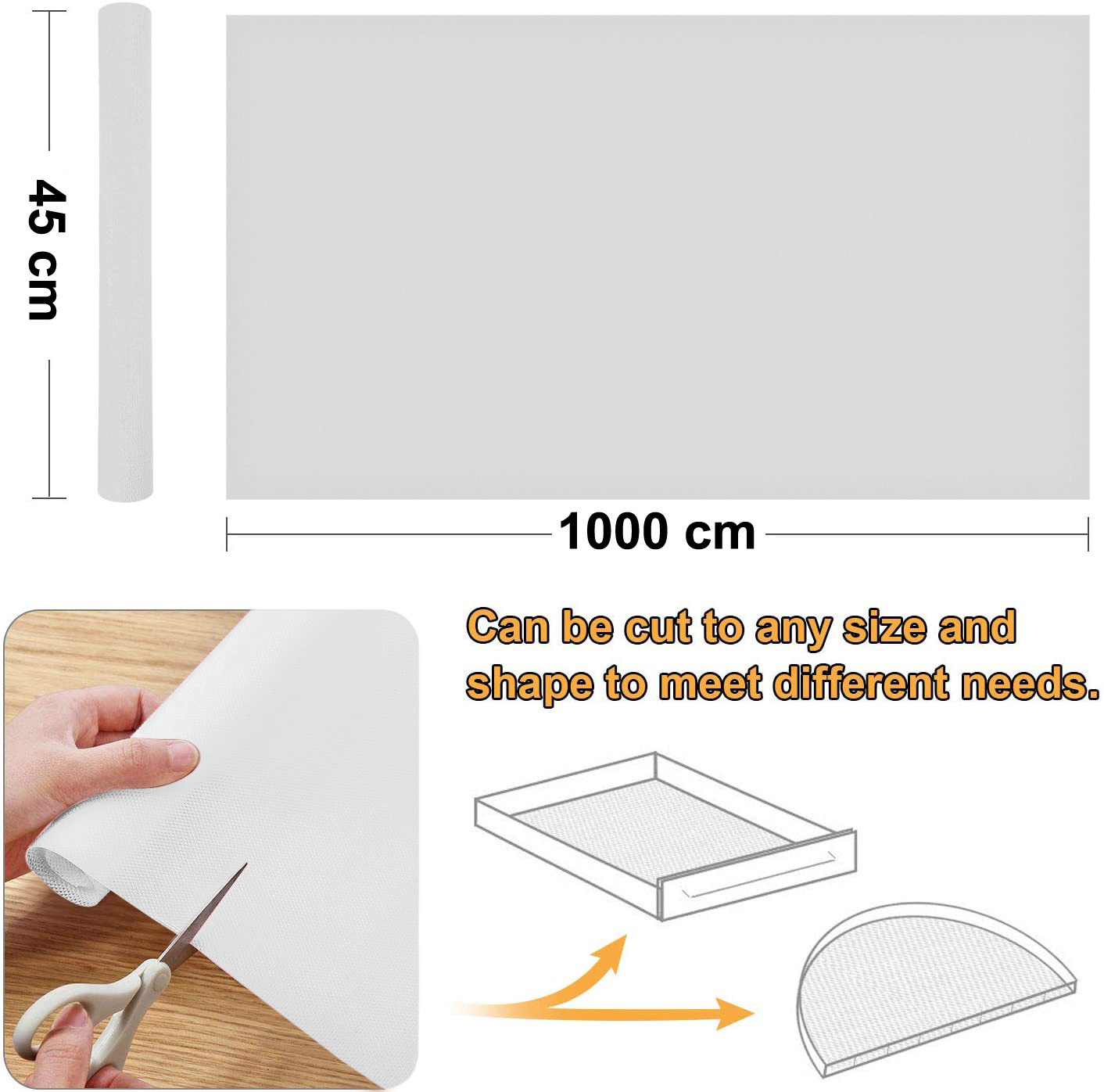 Kuber Industries Duty Diamond/Dots Shelf Liners, Non-Slip Drawer Liner Cabinet Pad Refrigerator Mat No Odor for Home and Kitchen-45X1000 cm (10 Mtr,White)-KUBMRT11935