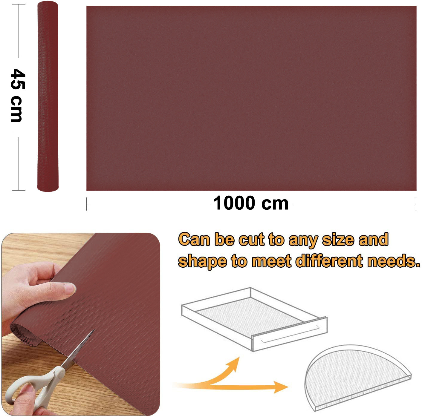 Kuber Industries Duty Diamond/Dots Shelf Liners, Non-Slip Drawer Liner Cabinet Pad Refrigerator Mat No Odor for Home and Kitchen-45X1000 cm (10 Mtr,Brown)-KUBMRT11937