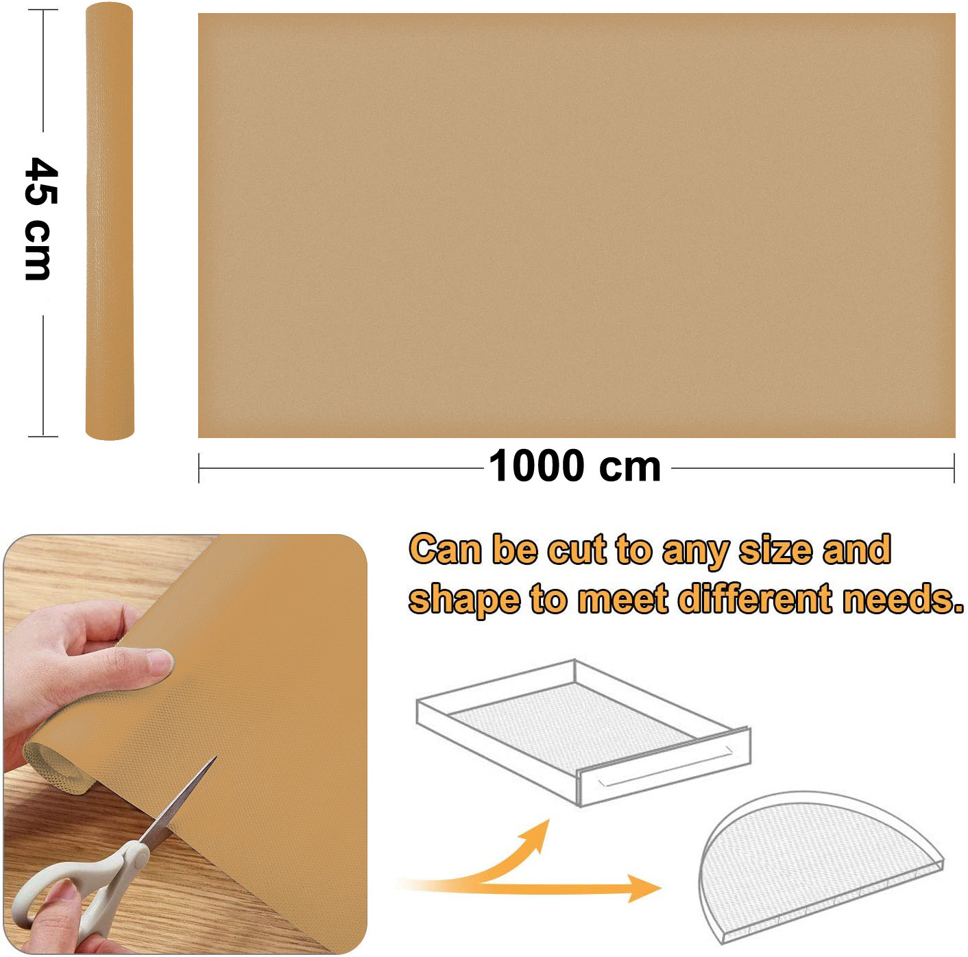 Kuber Industries Duty Diamond/Dots Shelf Liners, Non-Slip Drawer Liner Cabinet Pad Refrigerator Mat No Odor for Home and Kitchen-45X1000 cm (10 Mtr,Gold)-KUBMRT11939