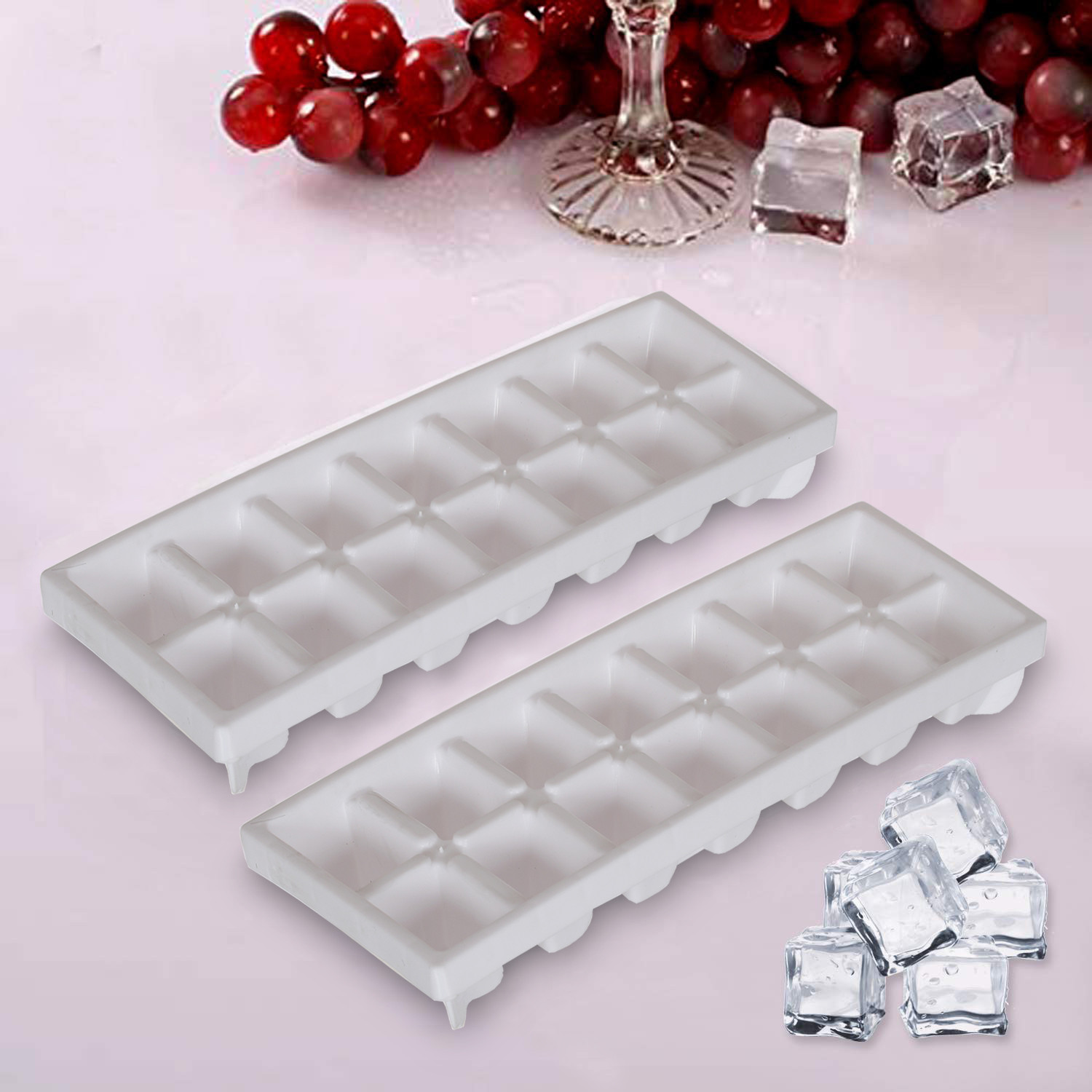 Kuber Industries Easy Release Ice Cube Tray Set - Durable Plastic Stackable Easy Twist 14 Cube Trays-(White)