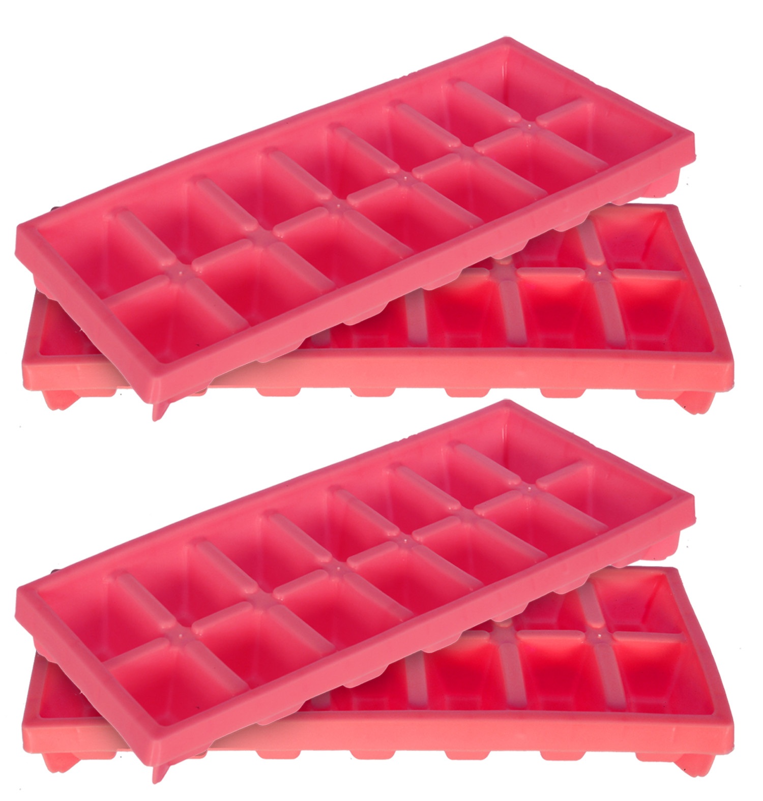 Kuber Industries Easy Release Ice Cube Tray Set - Durable Plastic Stackable Easy Twist 14 Cube Trays-(Pink)