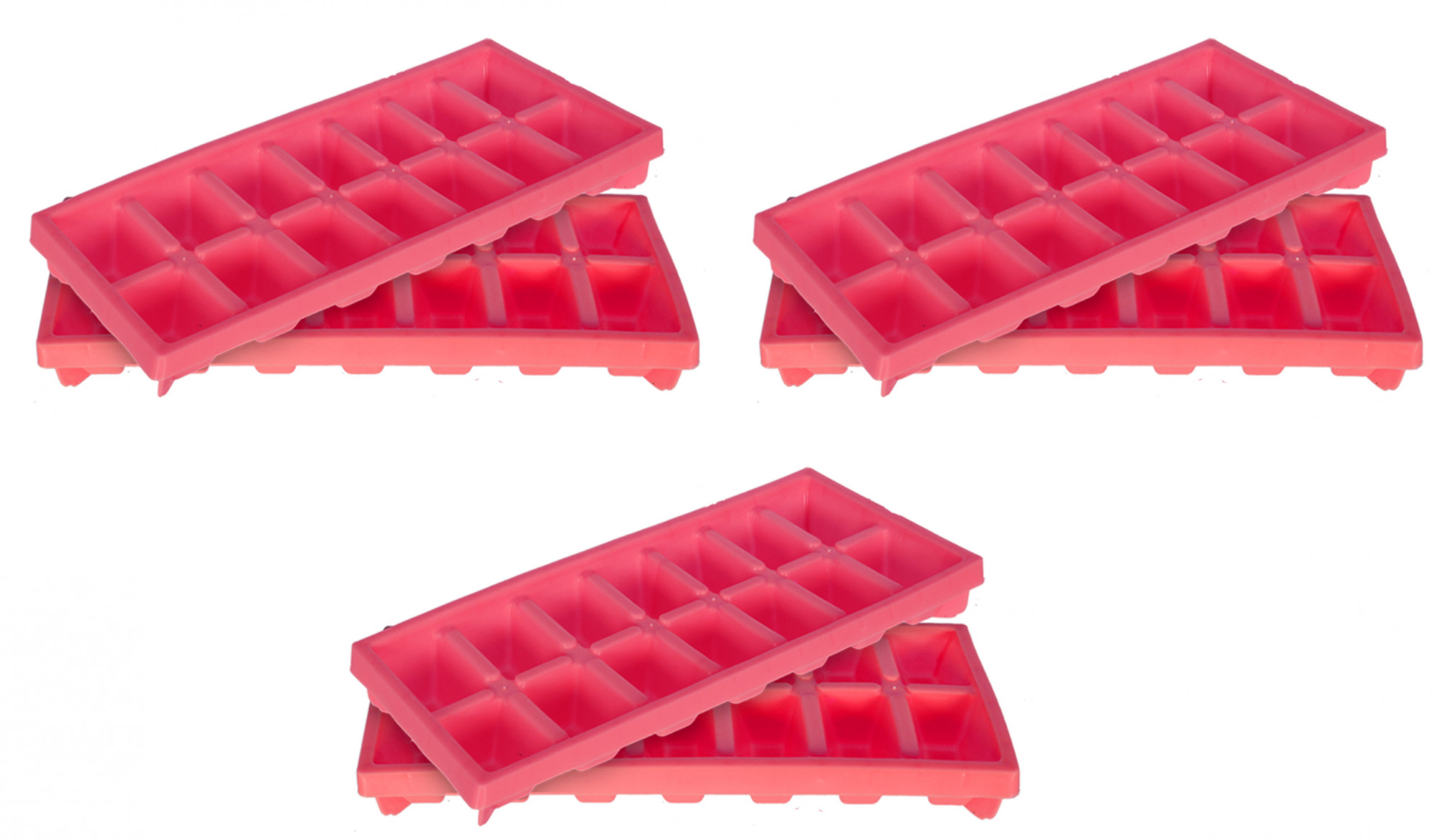 Kuber Industries Easy Release Ice Cube Tray Set - Durable Plastic Stackable Easy Twist 14 Cube Trays-(Pink)