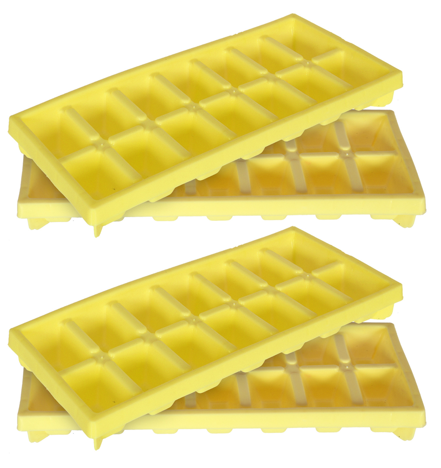 Kuber Industries Easy Release Ice Cube Tray Set - Durable Plastic Stackable Easy Twist 14 Cube Trays-(Yellow)