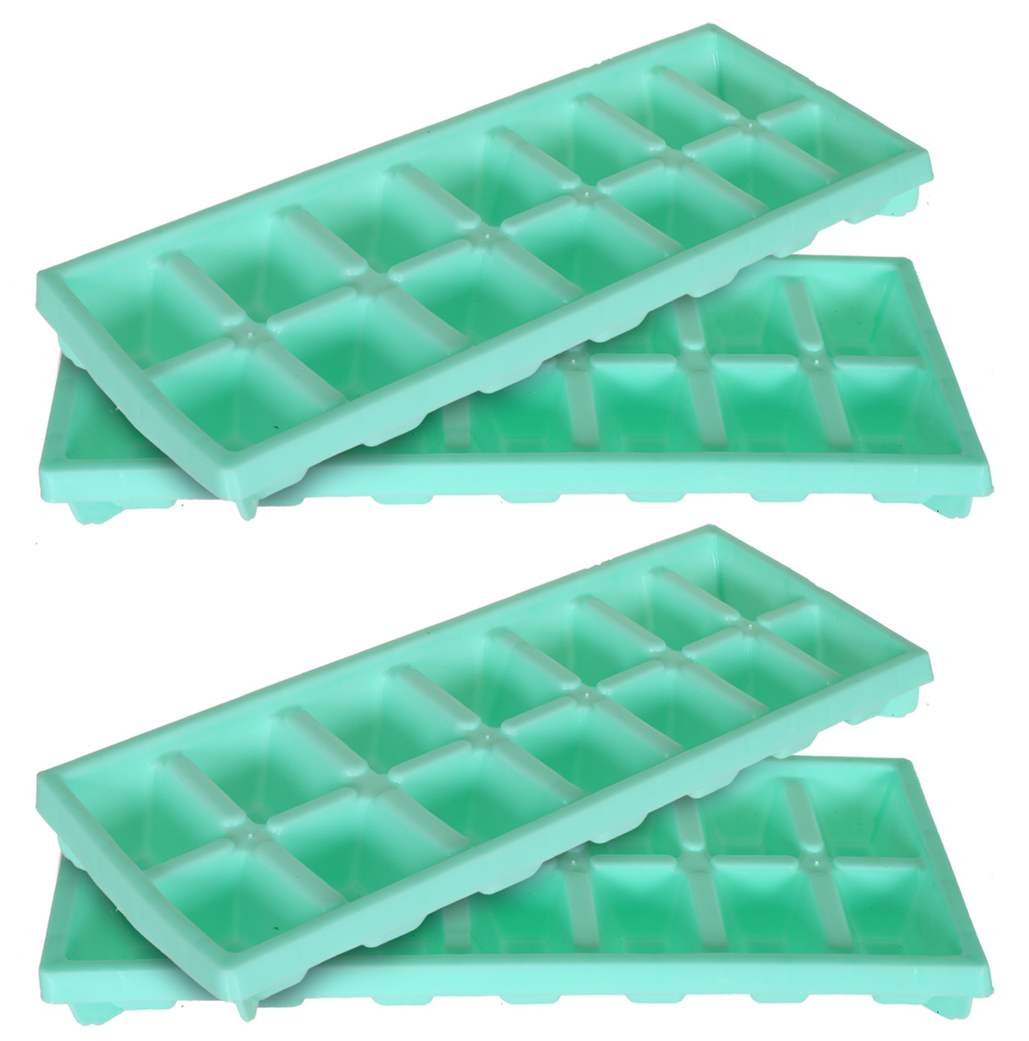 Kuber Industries Easy Release Ice Cube Tray Set - Durable Plastic Stackable Easy Twist 14 Cube Trays-(Green)