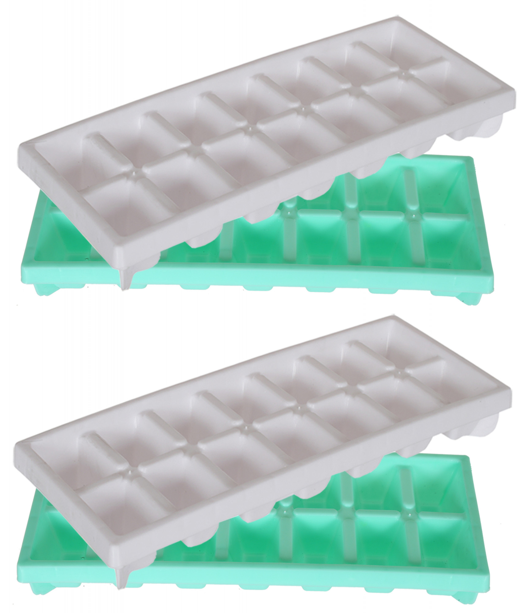 Kuber Industries Easy Release Ice Cube Tray Set - Durable Plastic Stackable Easy Twist 14 Cube Trays- Pack of 4 (Green & White)