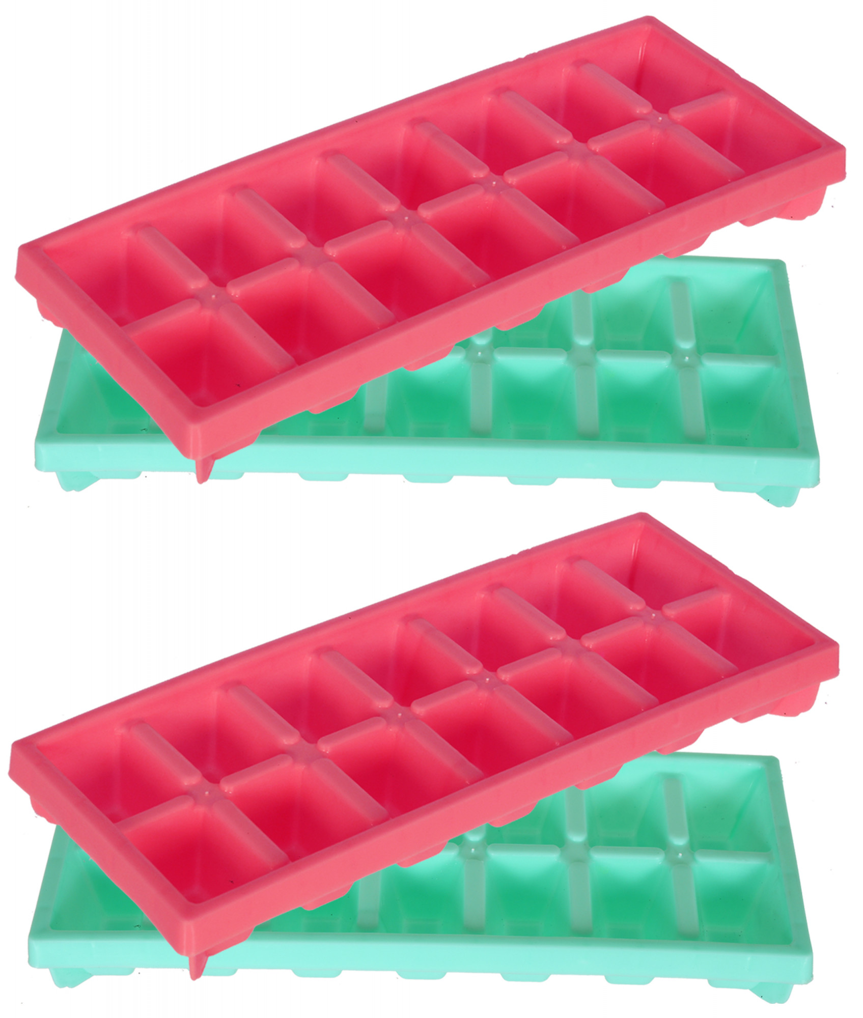 Kuber Industries Easy Release Ice Cube Tray Set - Durable Plastic Stackable Easy Twist 14 Cube Trays- Pack of 4 (Green & Pink)