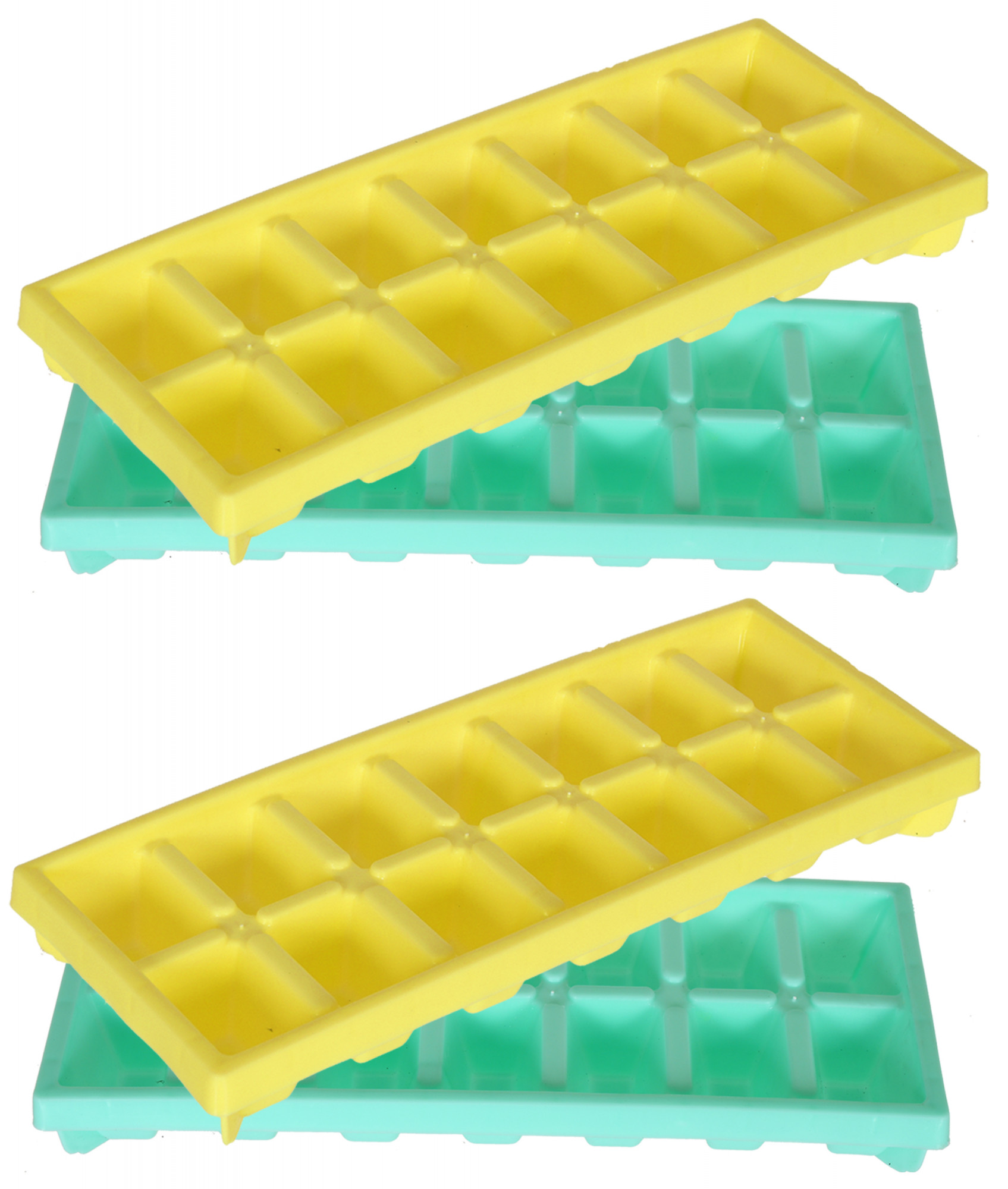 Kuber Industries Easy Release Ice Cube Tray Set - Durable Plastic Stackable Easy Twist 14 Cube Trays- Pack of 4 (Green & Yellow)