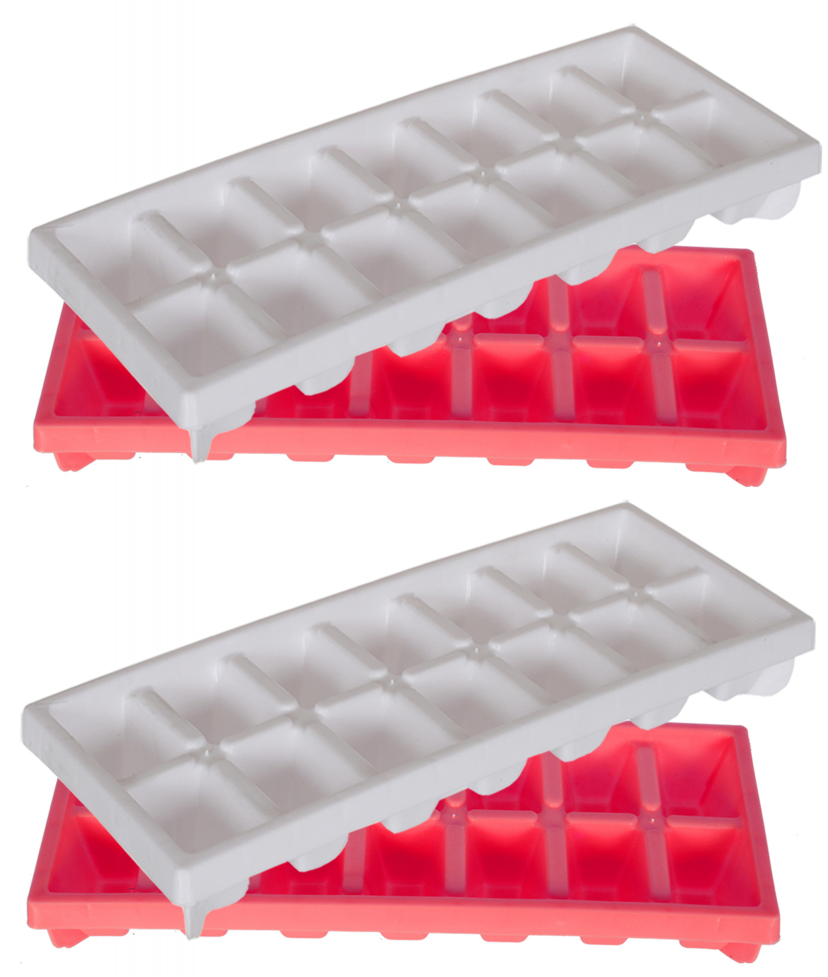 Kuber Industries Easy Release Ice Cube Tray Set - Durable Plastic Stackable Easy Twist 14 Cube Trays- Pack of 4 (White & Pink)