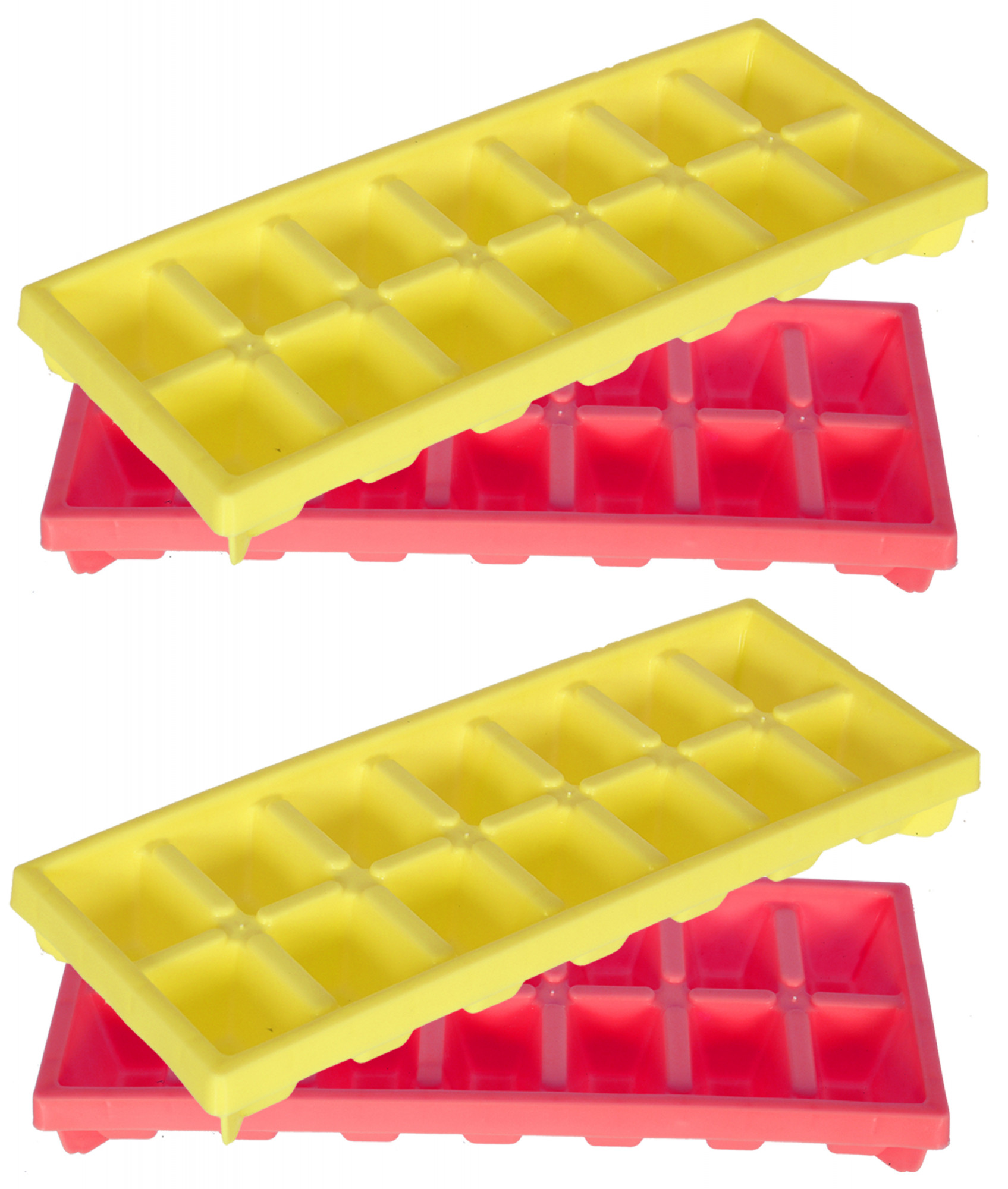 Kuber Industries Easy Release Ice Cube Tray Set - Durable Plastic Stackable Easy Twist 14 Cube Trays- Pack of 4 (Pink & Yellow)
