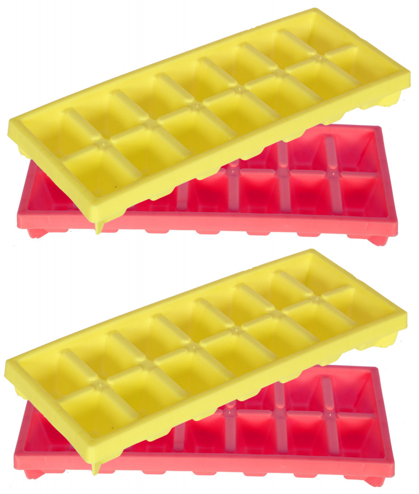 Kuber Industries Easy Release Ice Cube Tray Set - Durable Plastic Stackable Easy Twist 14 Cube Trays- Pack of 4 (Pink &amp; Yellow)