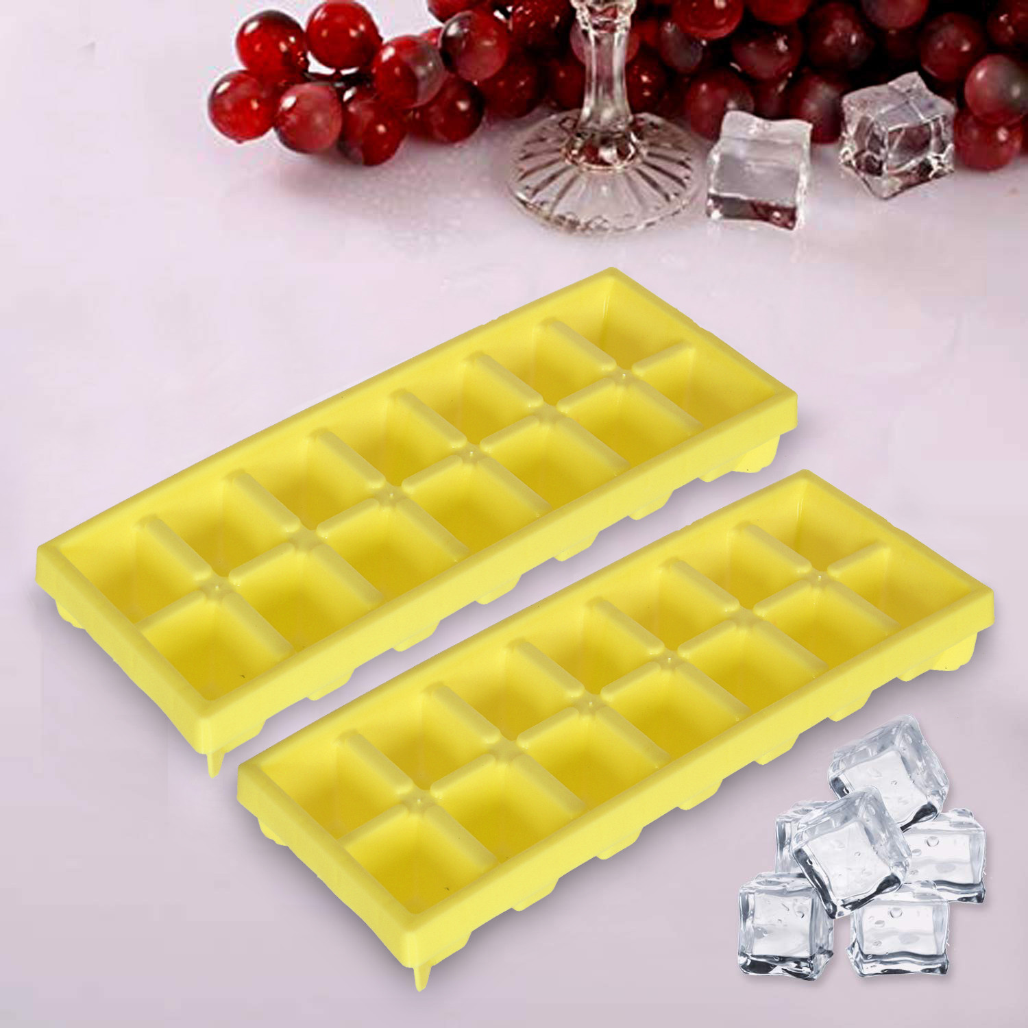 Kuber Industries Easy Release Ice Cube Tray Set - Durable Plastic Stackable Easy Twist 14 Cube Trays- Pack of 4 (Pink & Yellow)